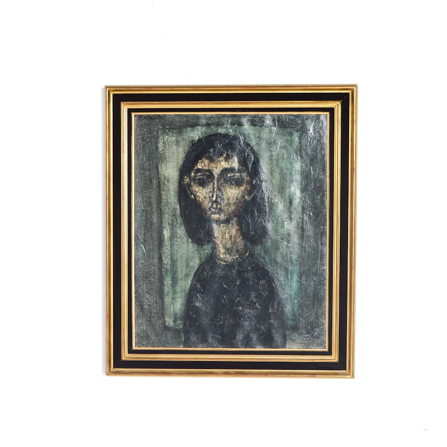 Enrico Campagnola  Oil on Canvas "Tête de femme"