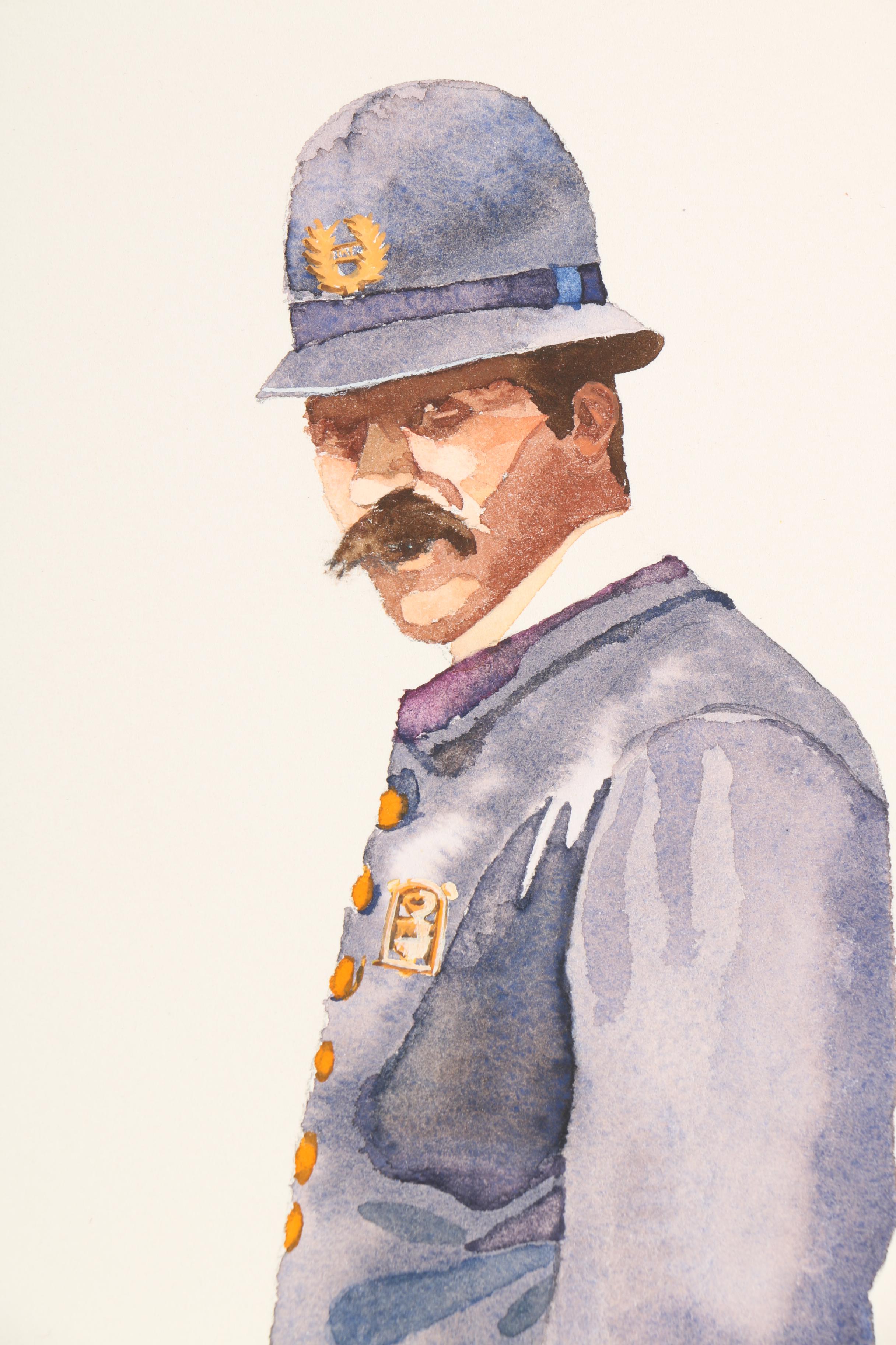 John Ward Watercolor of a Police Officer