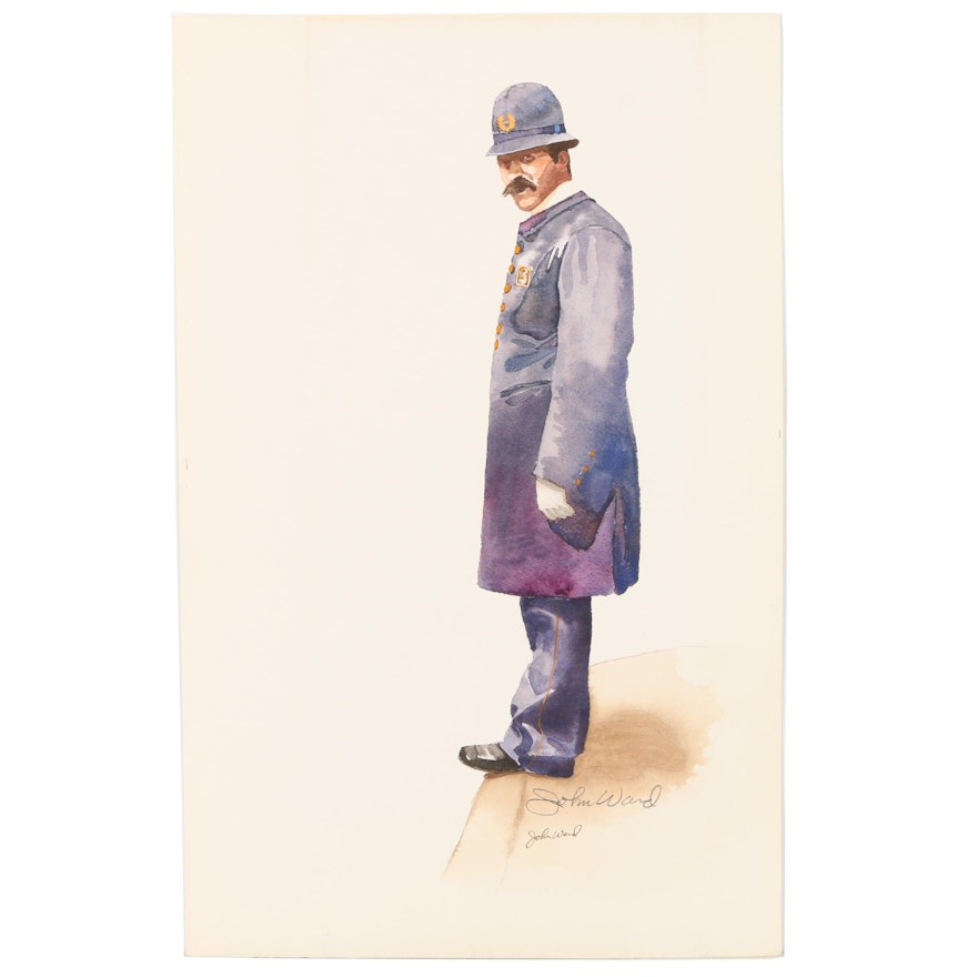 John Ward Watercolor of a Police Officer