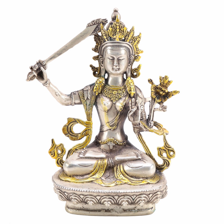 Brass Chinese Bodhisattva Manjushri Figurine