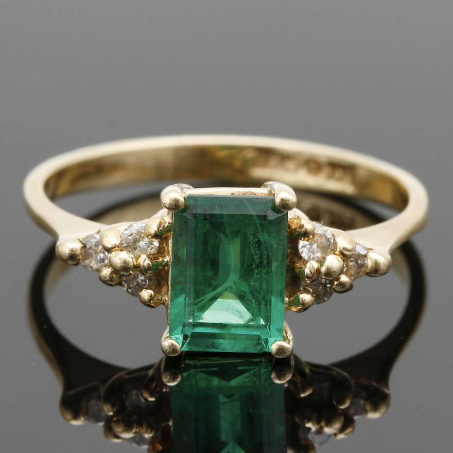 14K Yellow Gold Emerald and Diamond Ring