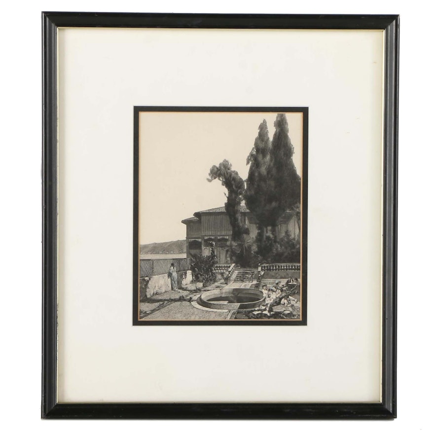 Hand Colored Lithograph on Paper After Alberto Pasini's "A Quiet Afternoon in the Yali, Constantinople"