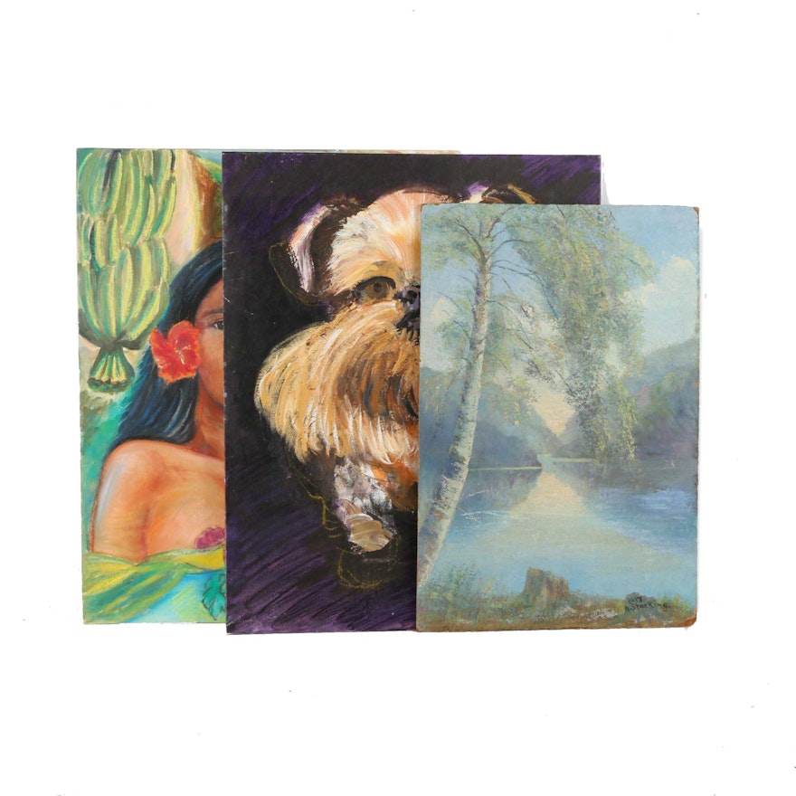 Assortment of Three Paintings on Canvas Board