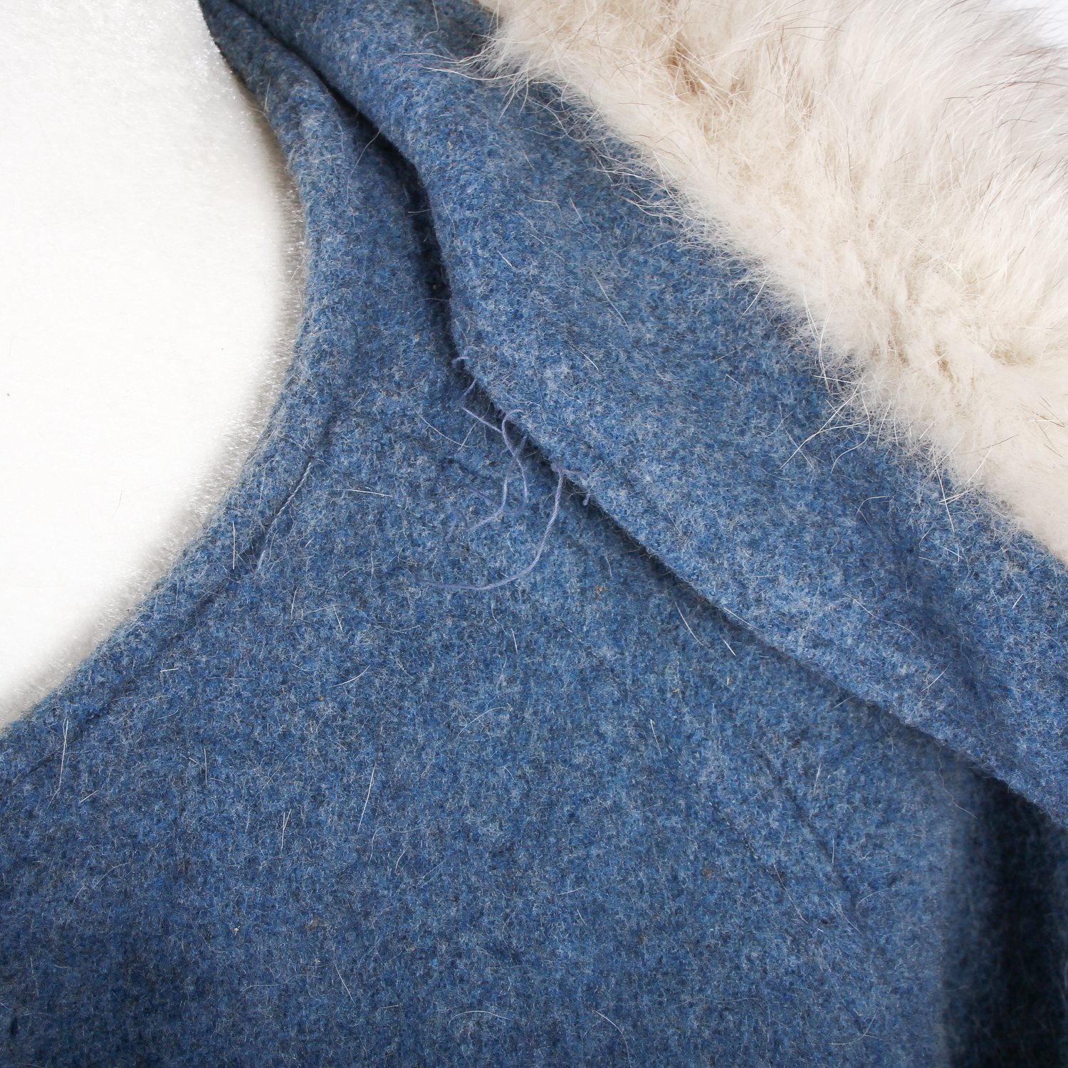 Vintage Blue Wool Coat with Fox Fur Collar