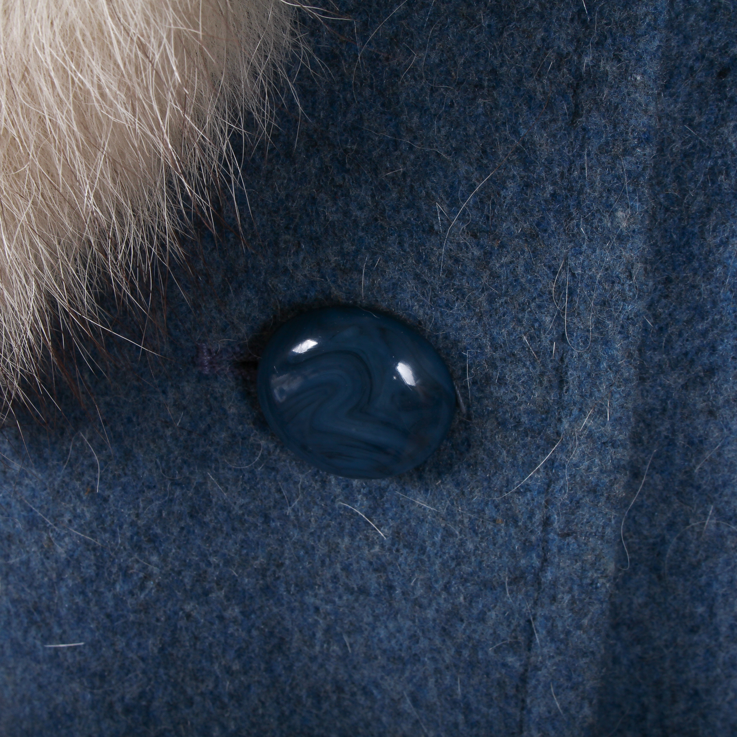 Vintage Blue Wool Coat with Fox Fur Collar