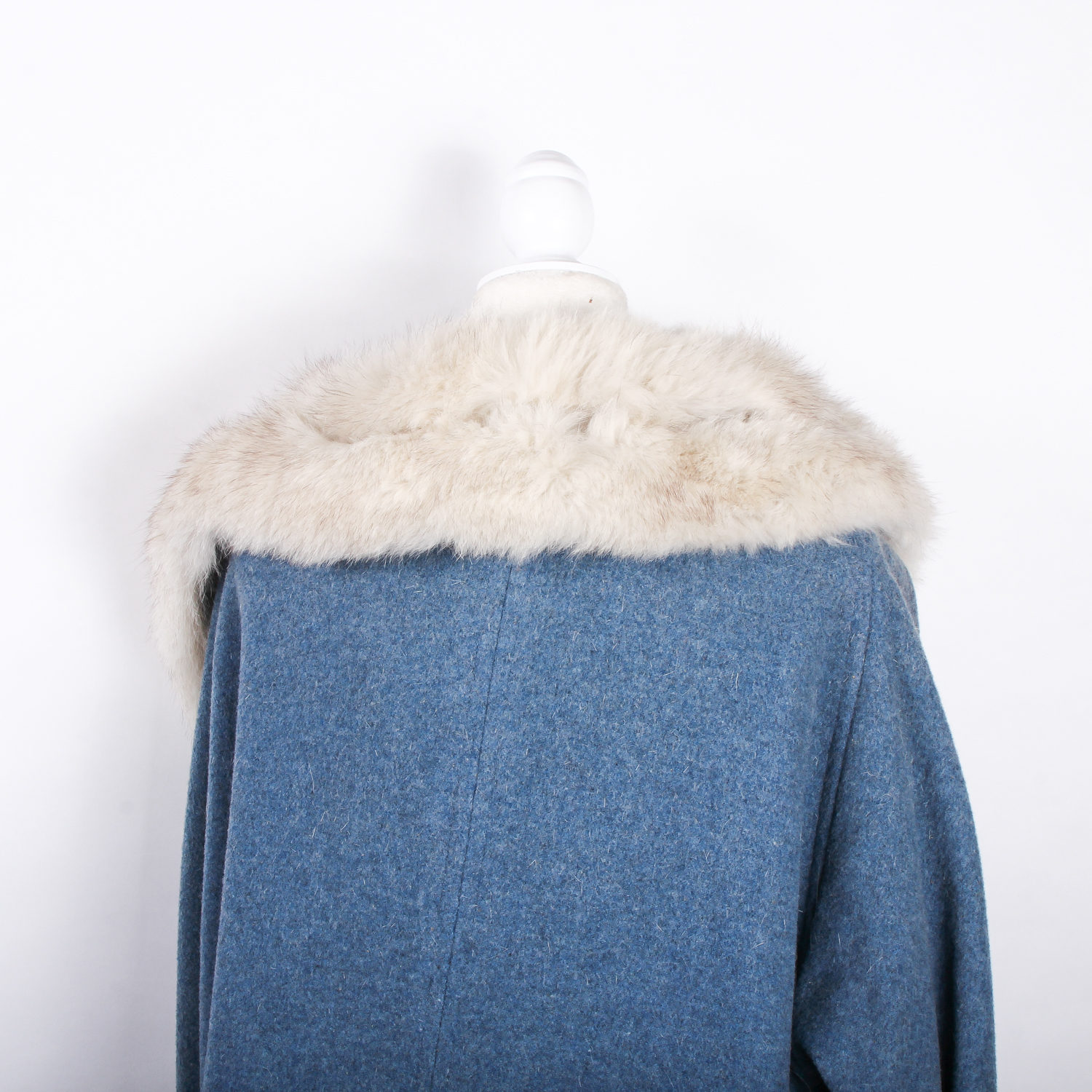 Vintage Blue Wool Coat with Fox Fur Collar
