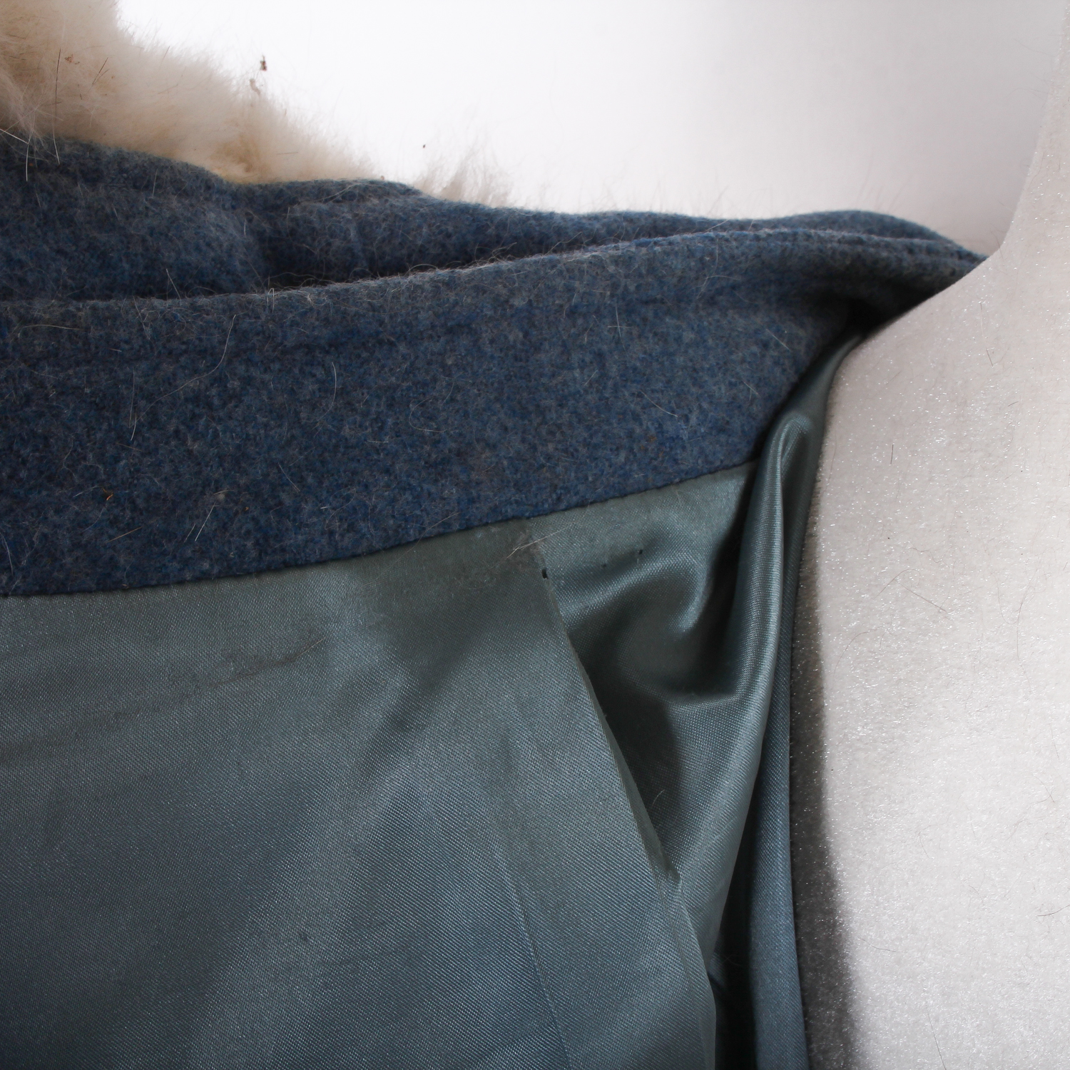 Vintage Blue Wool Coat with Fox Fur Collar