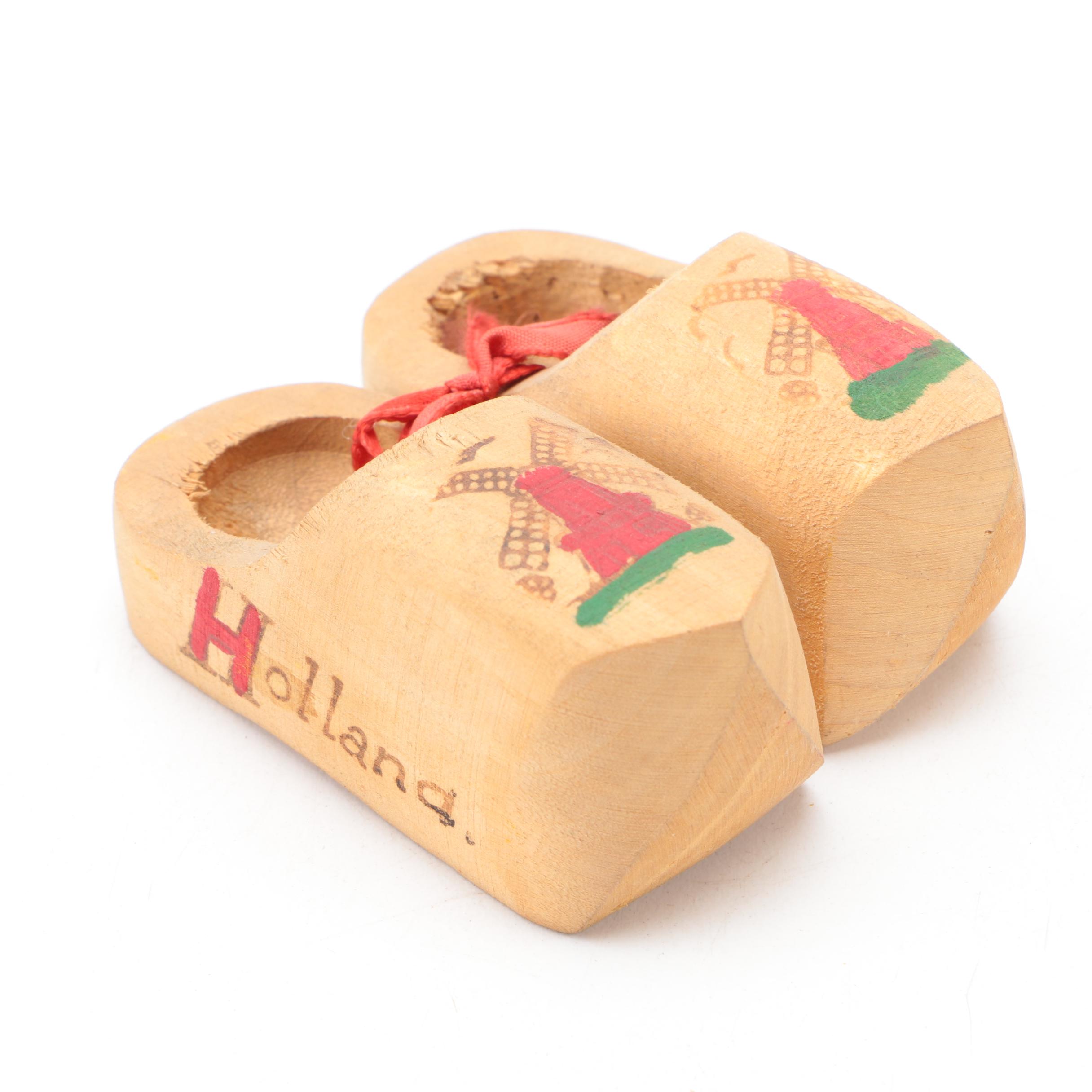 Vintage Dutch Wooden Souvenir Clogs
