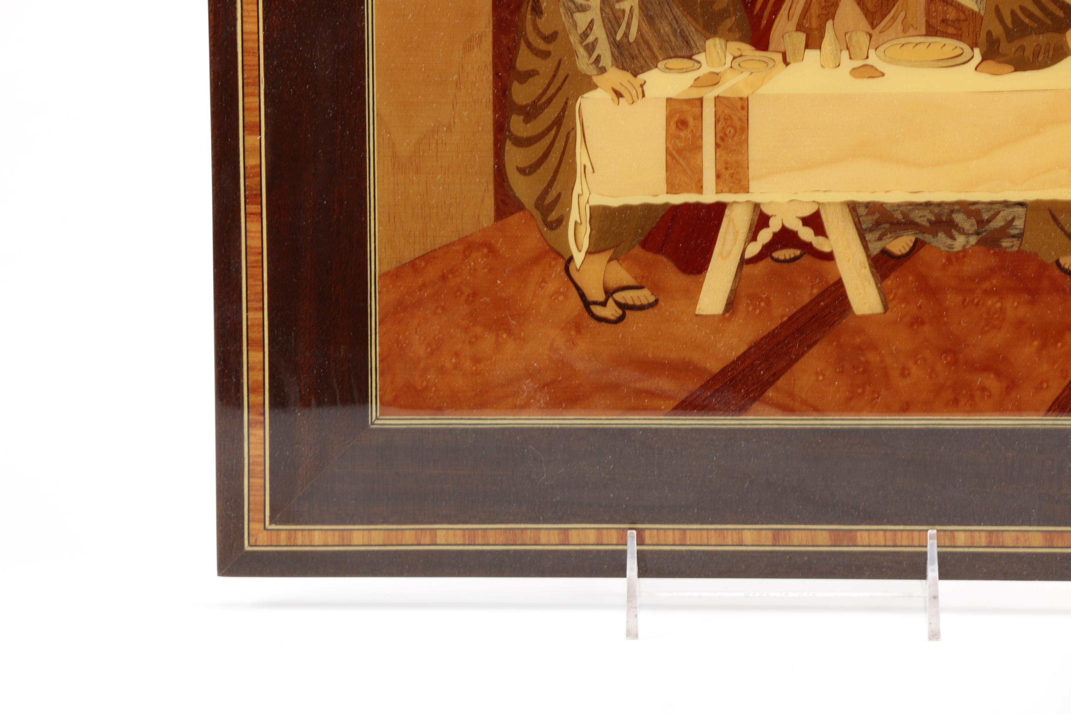 Italian Wooden Inlaid Wall Hanging depicting "The Last Supper"