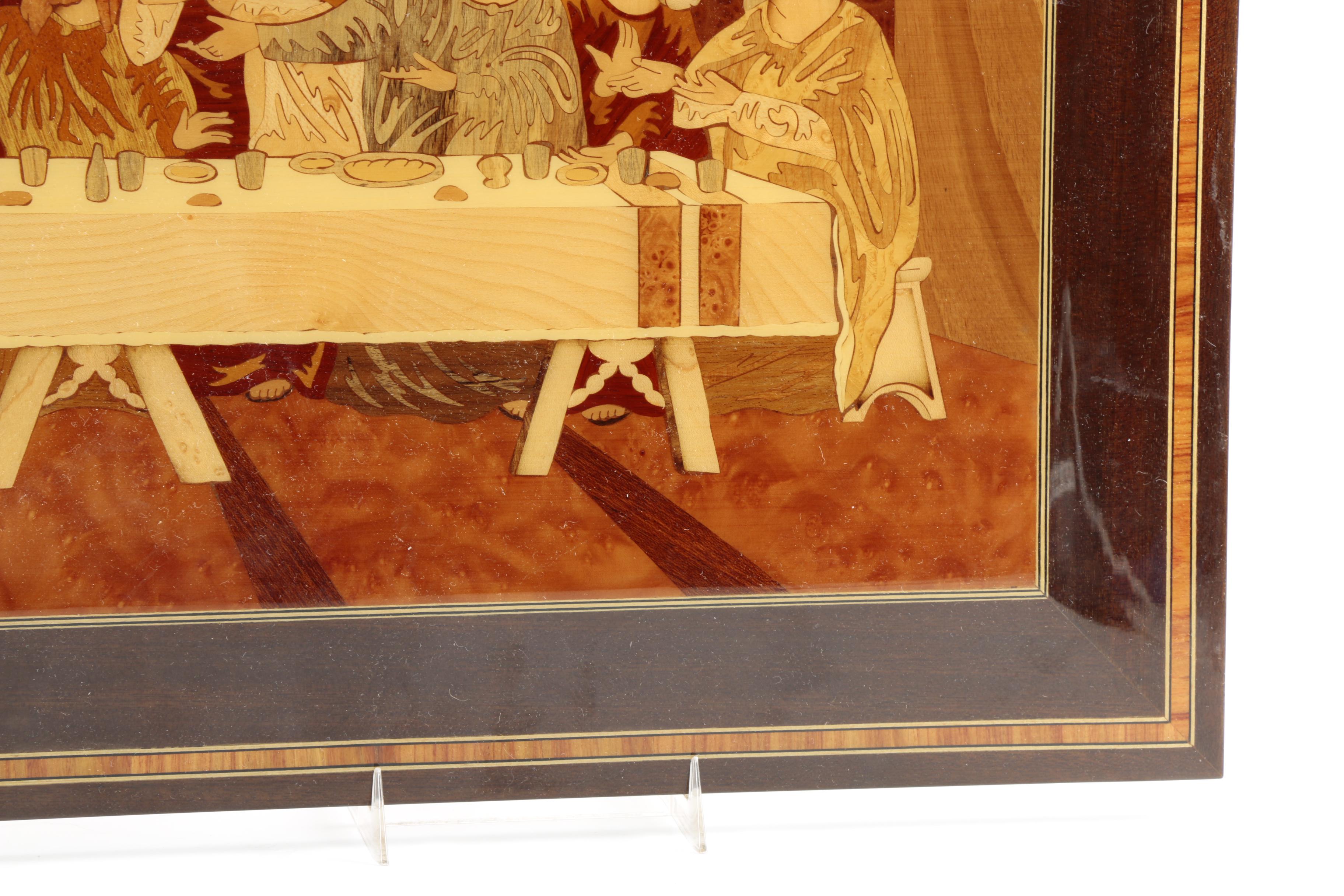 Italian Wooden Inlaid Wall Hanging depicting "The Last Supper"