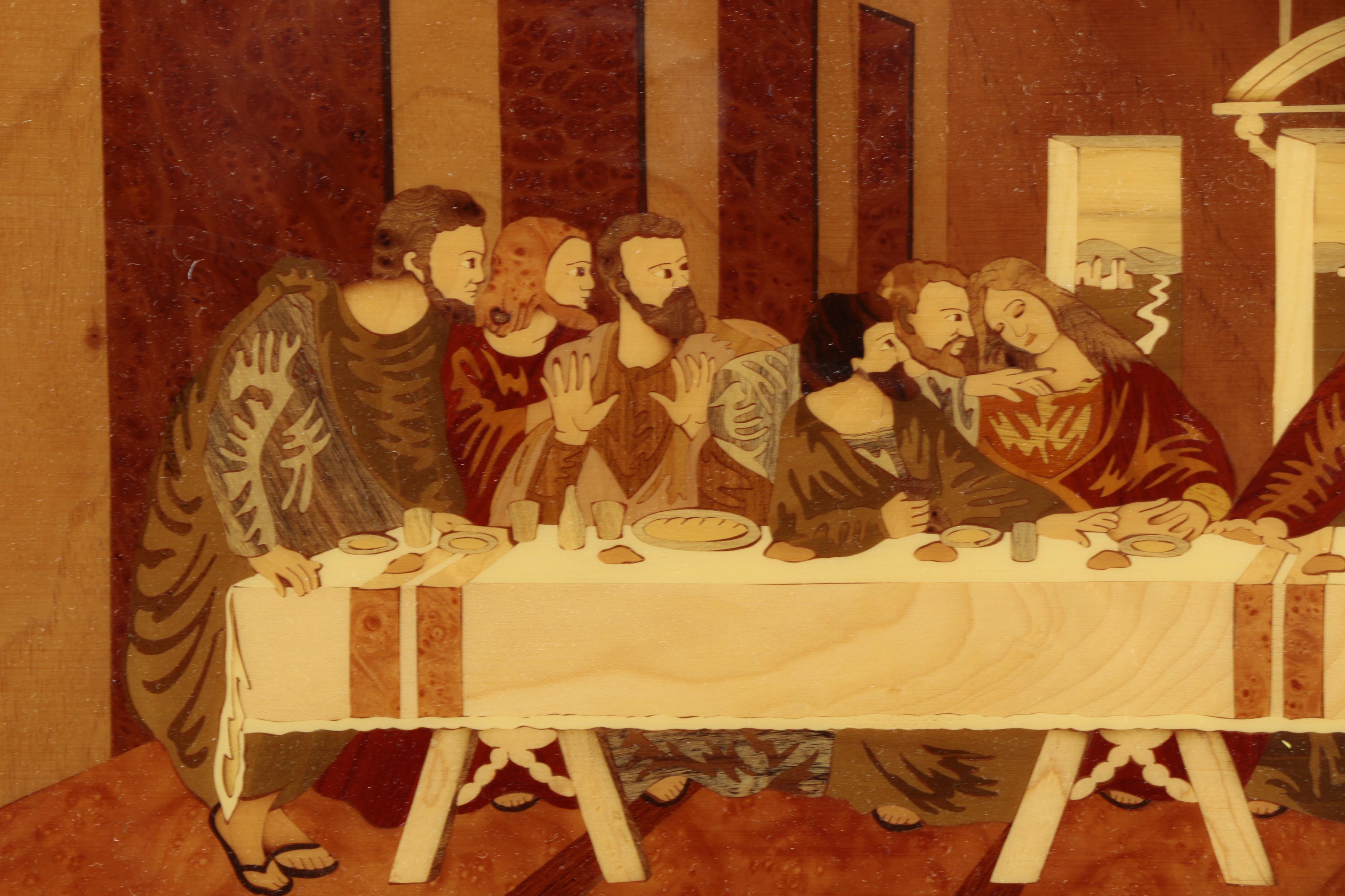 Italian Wooden Inlaid Wall Hanging depicting "The Last Supper"