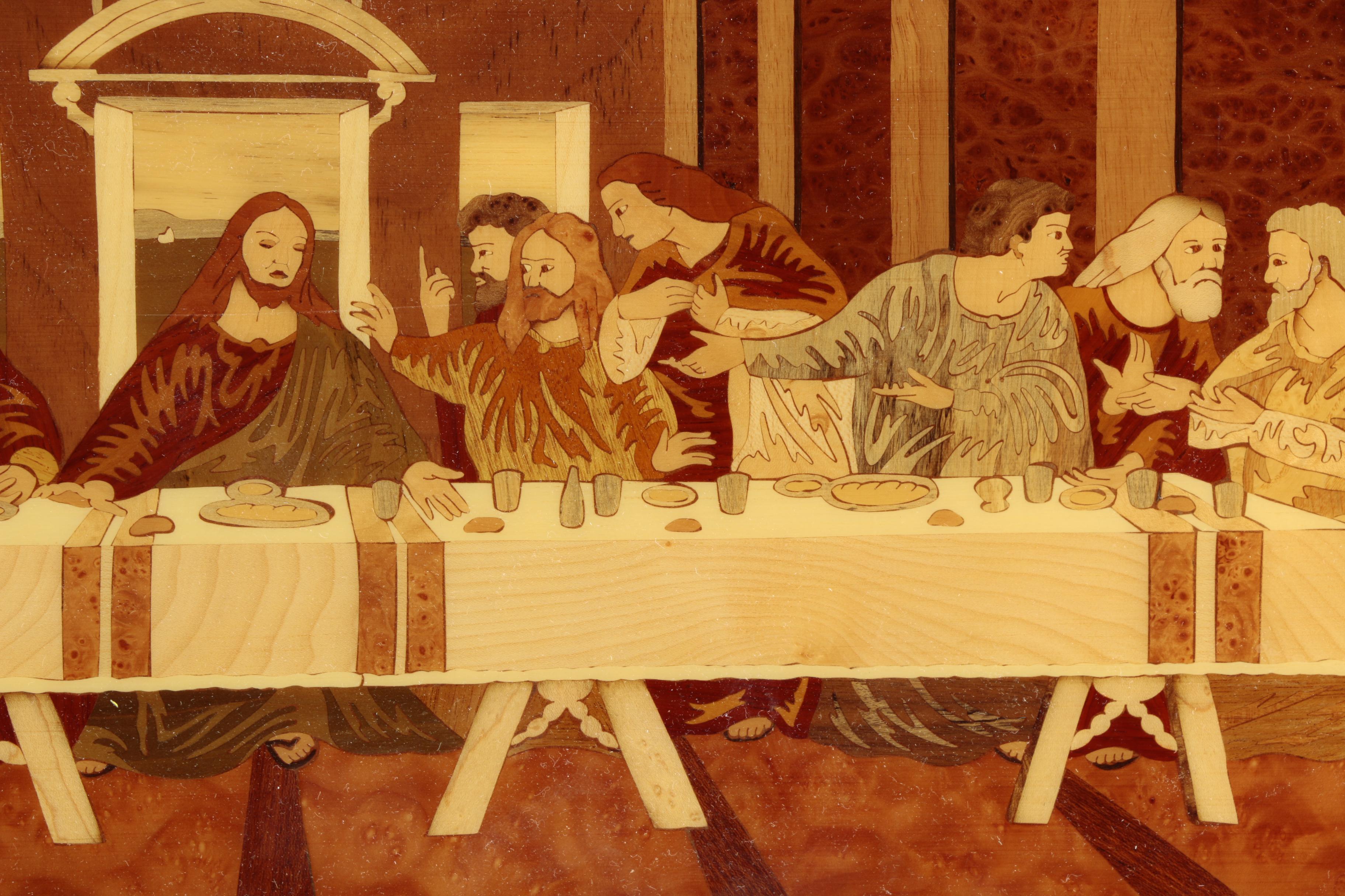 Italian Wooden Inlaid Wall Hanging depicting "The Last Supper"
