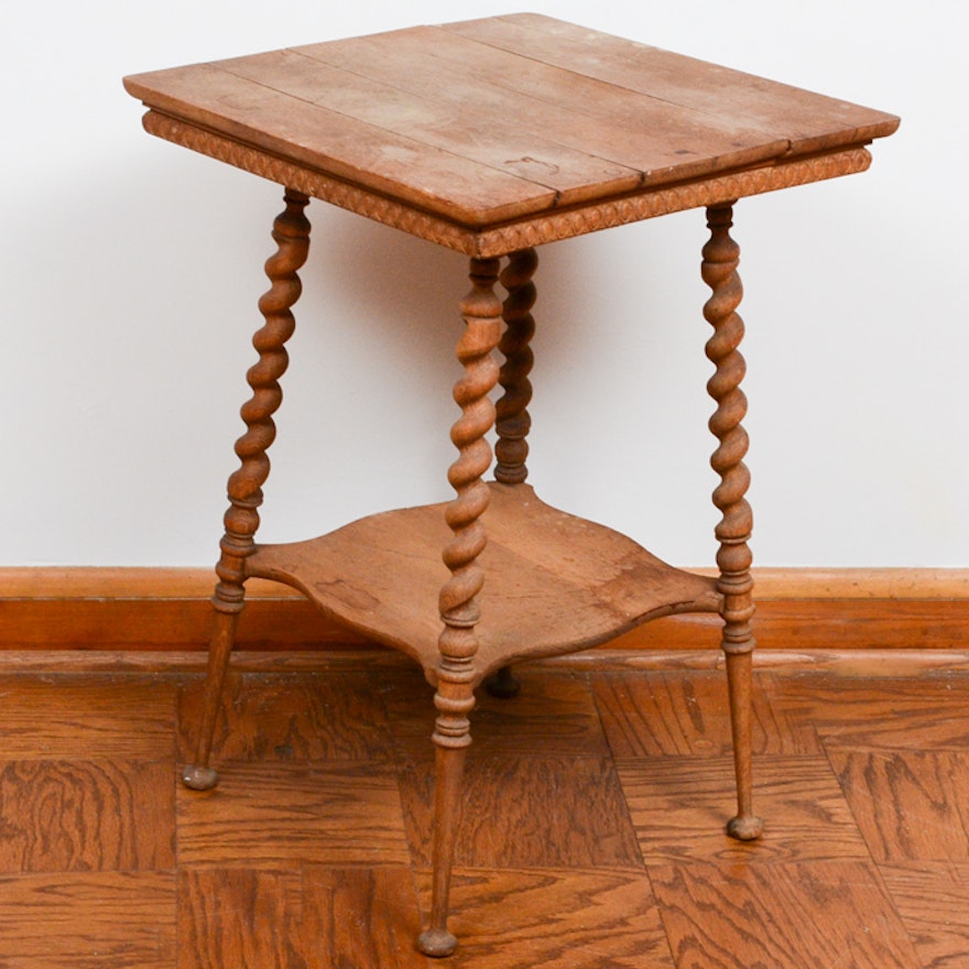 Antique William and Mary Style Oak End Table