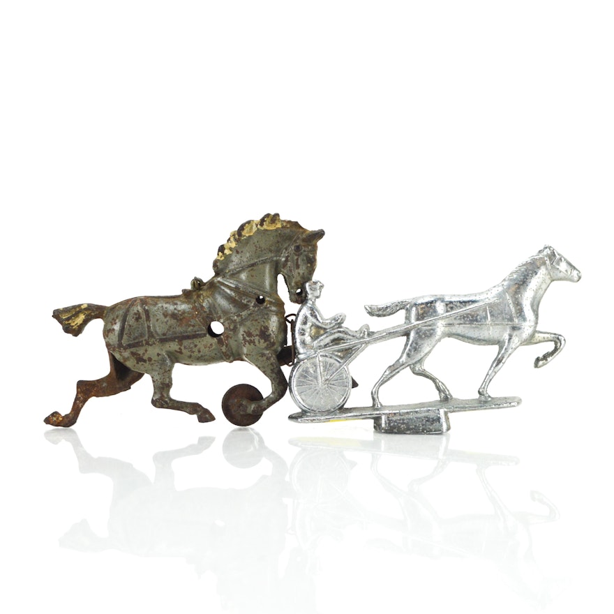 Vintage Metal  Horse Toy and Hood Ornament