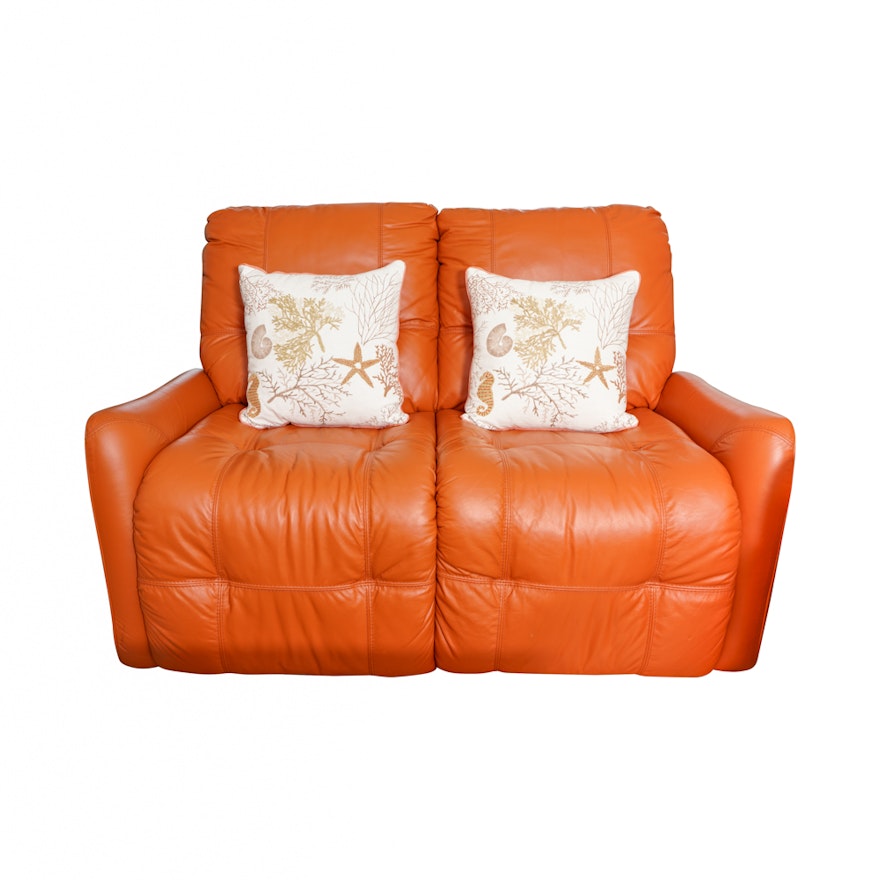 Orange Leather Electric Reclining Love Seat