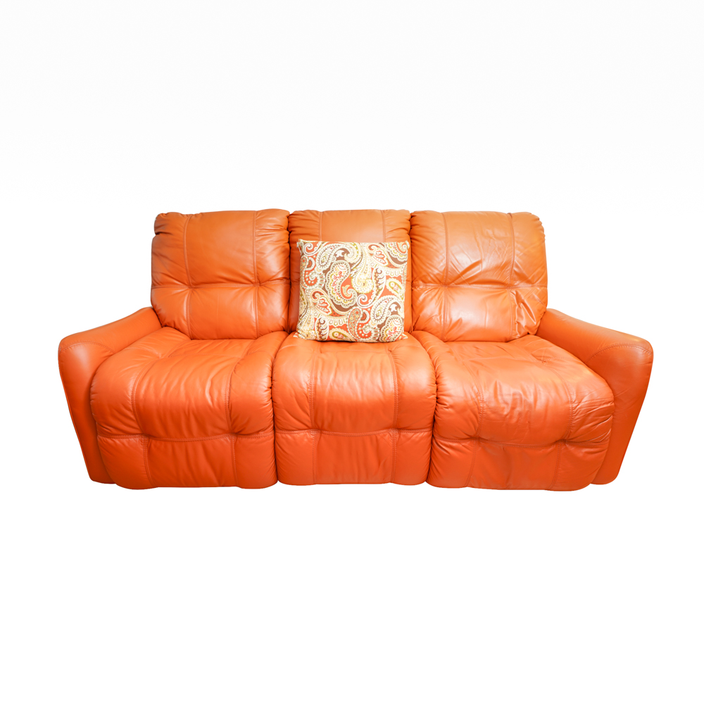 Orange Leather Electric Reclining Sofa