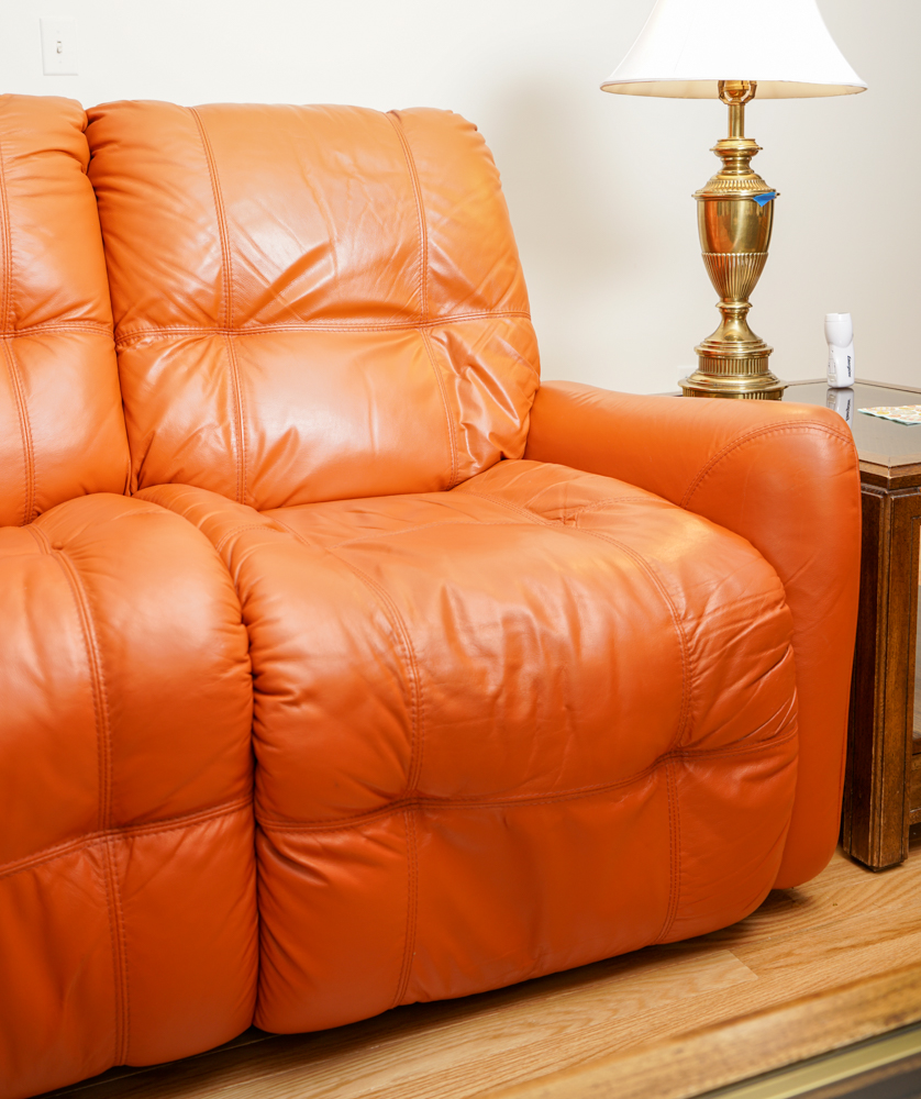 Orange Leather Electric Reclining Sofa