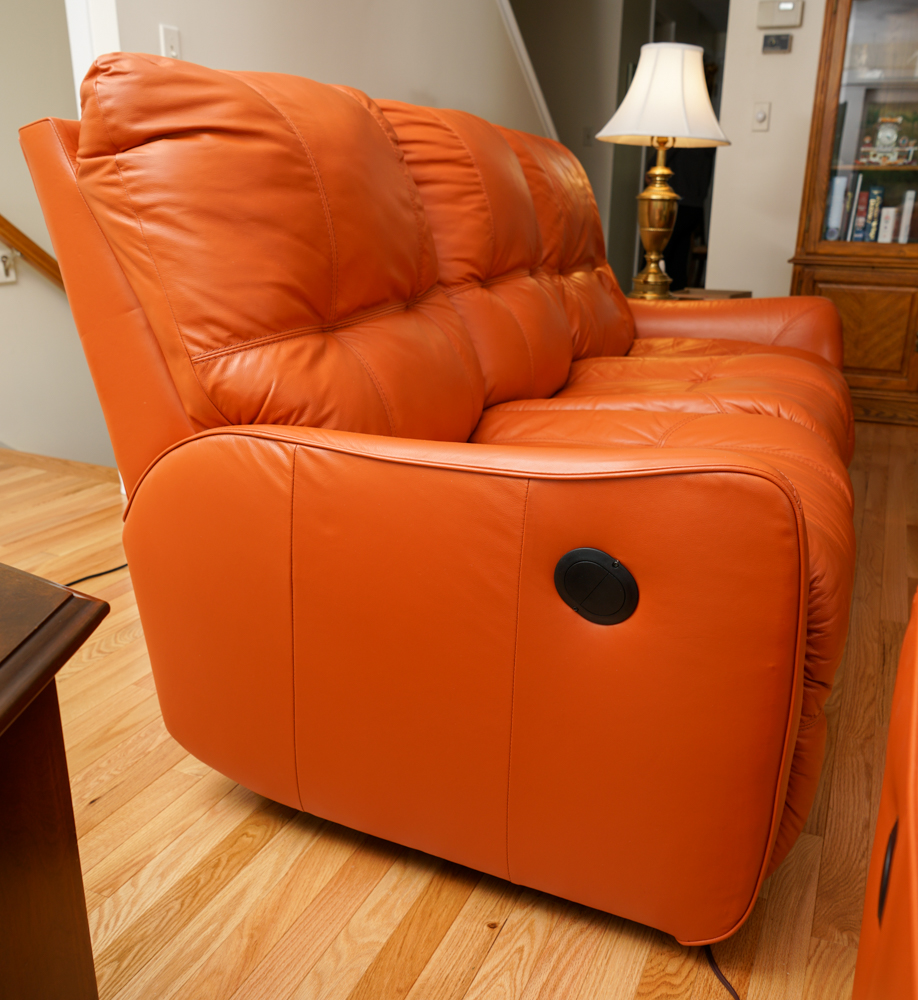 Orange Leather Electric Reclining Sofa