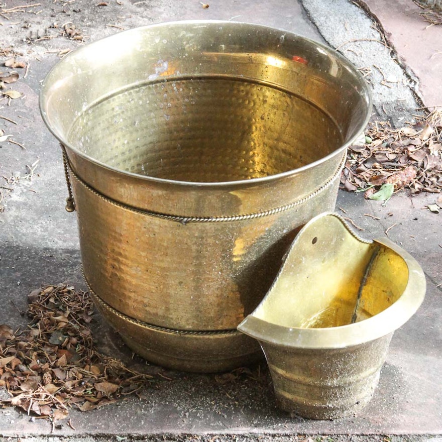 Brass Planters and Wall Pocket