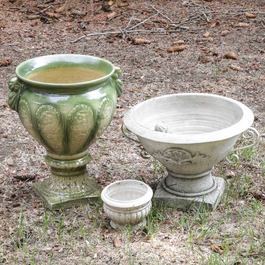 Footed Planters Featuring Green Glazed Ceramic