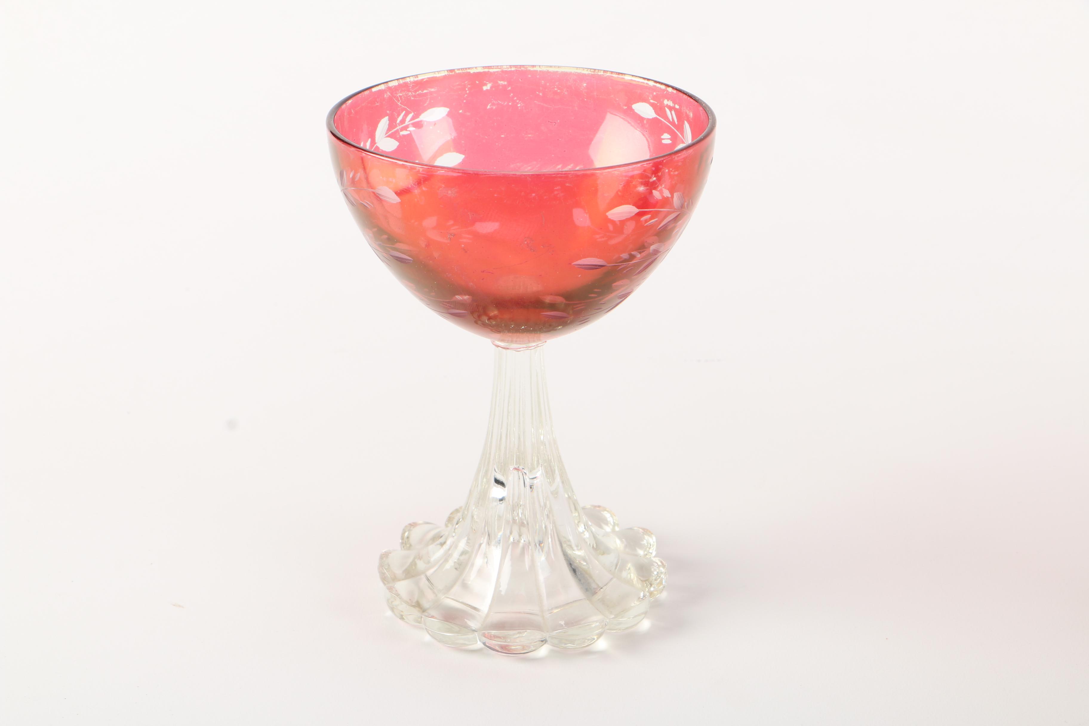 Assorted Ruby Flashed Glassware Inculding Anitque "Kings Crown"