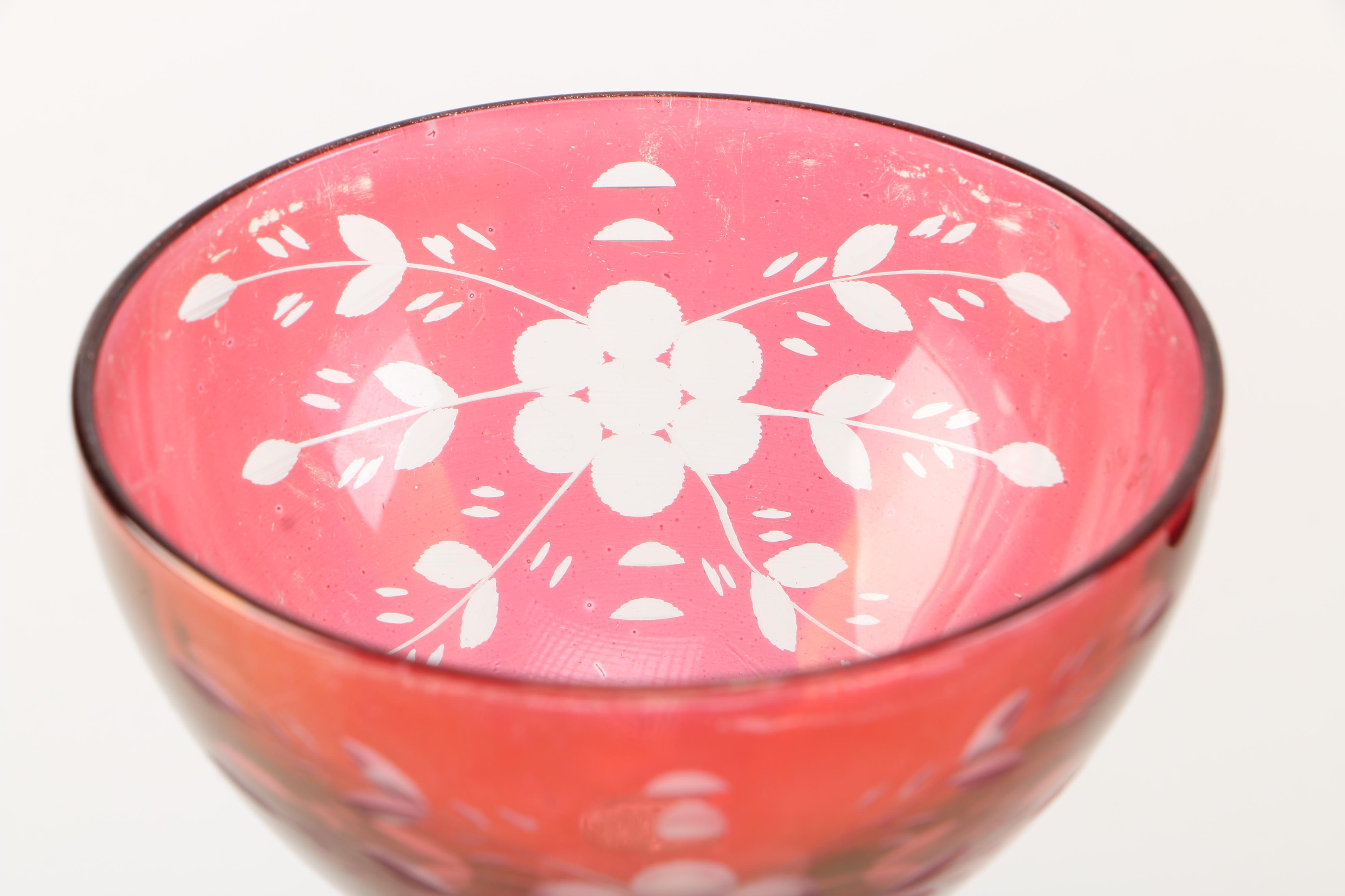 Assorted Ruby Flashed Glassware Inculding Anitque "Kings Crown"