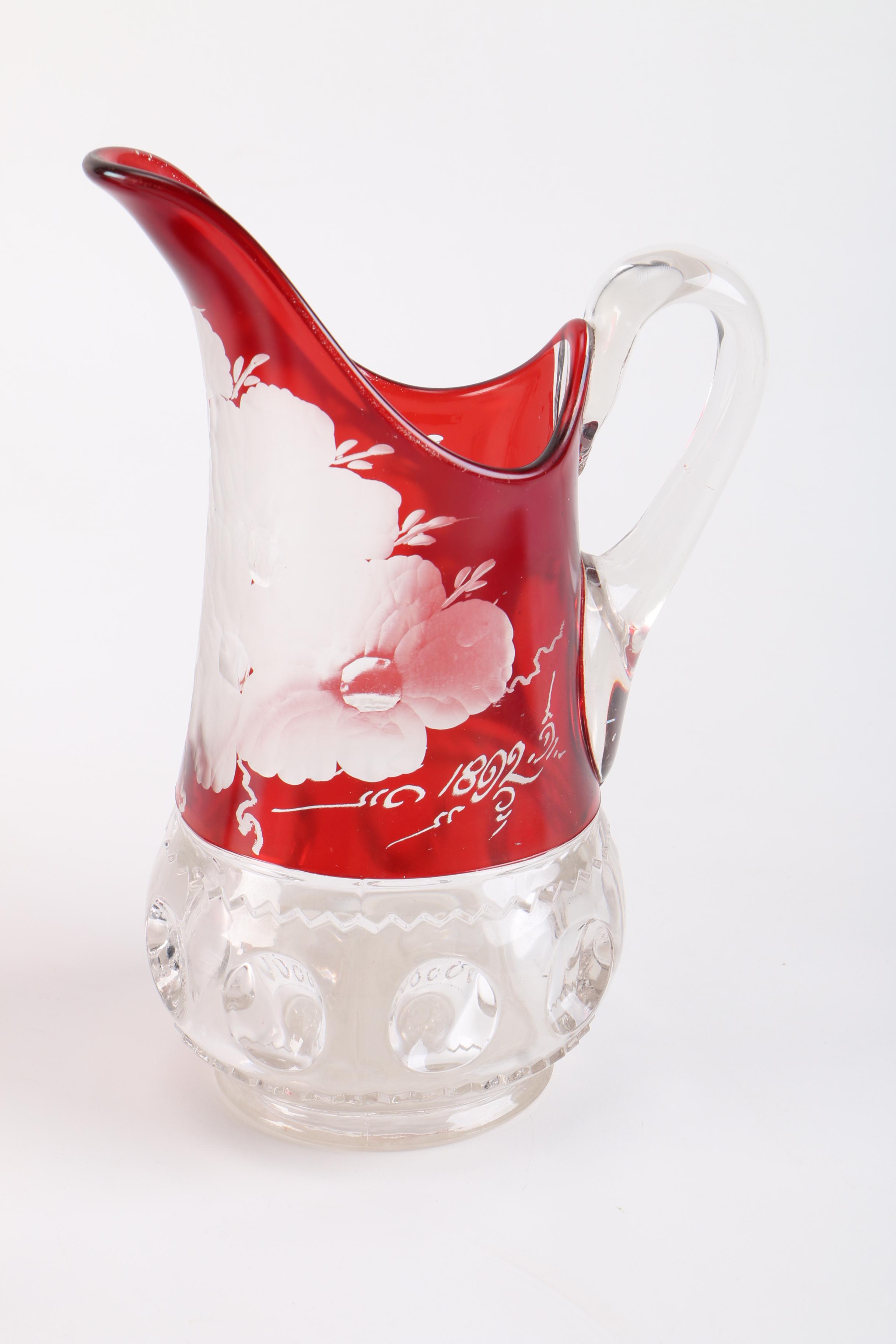 Assorted Ruby Flashed Glassware Inculding Anitque "Kings Crown"