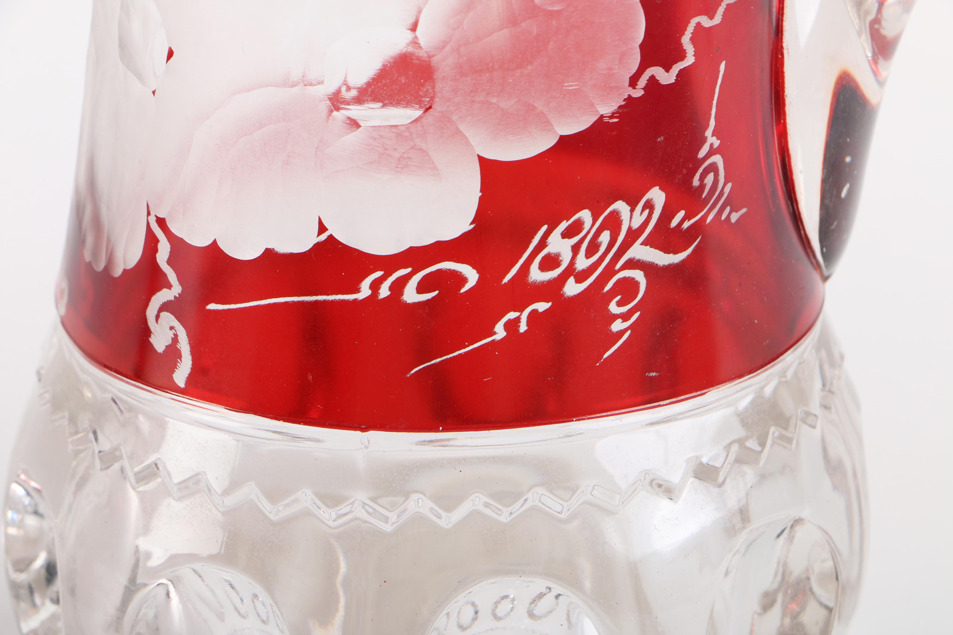 Assorted Ruby Flashed Glassware Inculding Anitque "Kings Crown"