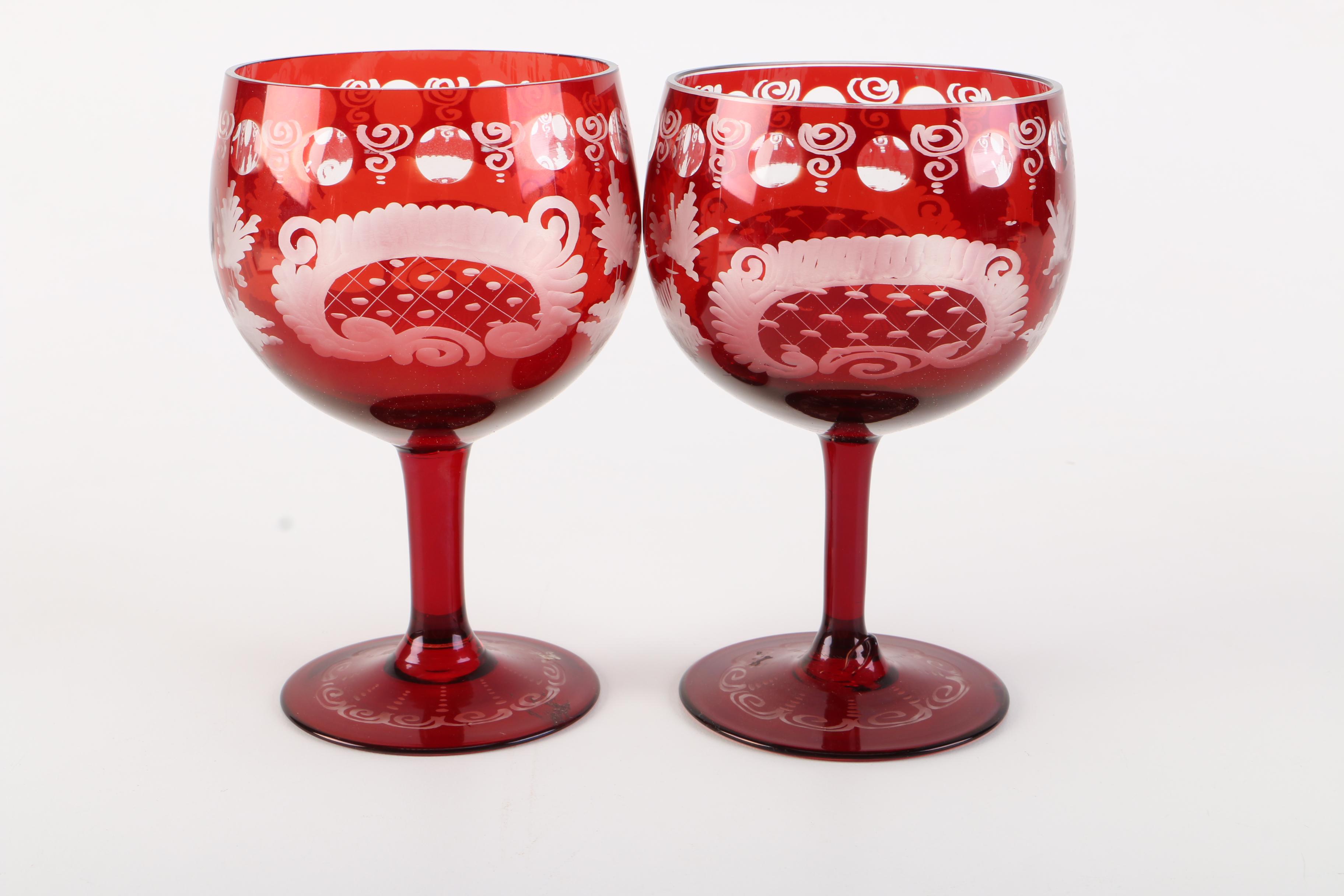 Assorted Ruby Flashed Glassware Inculding Anitque "Kings Crown"