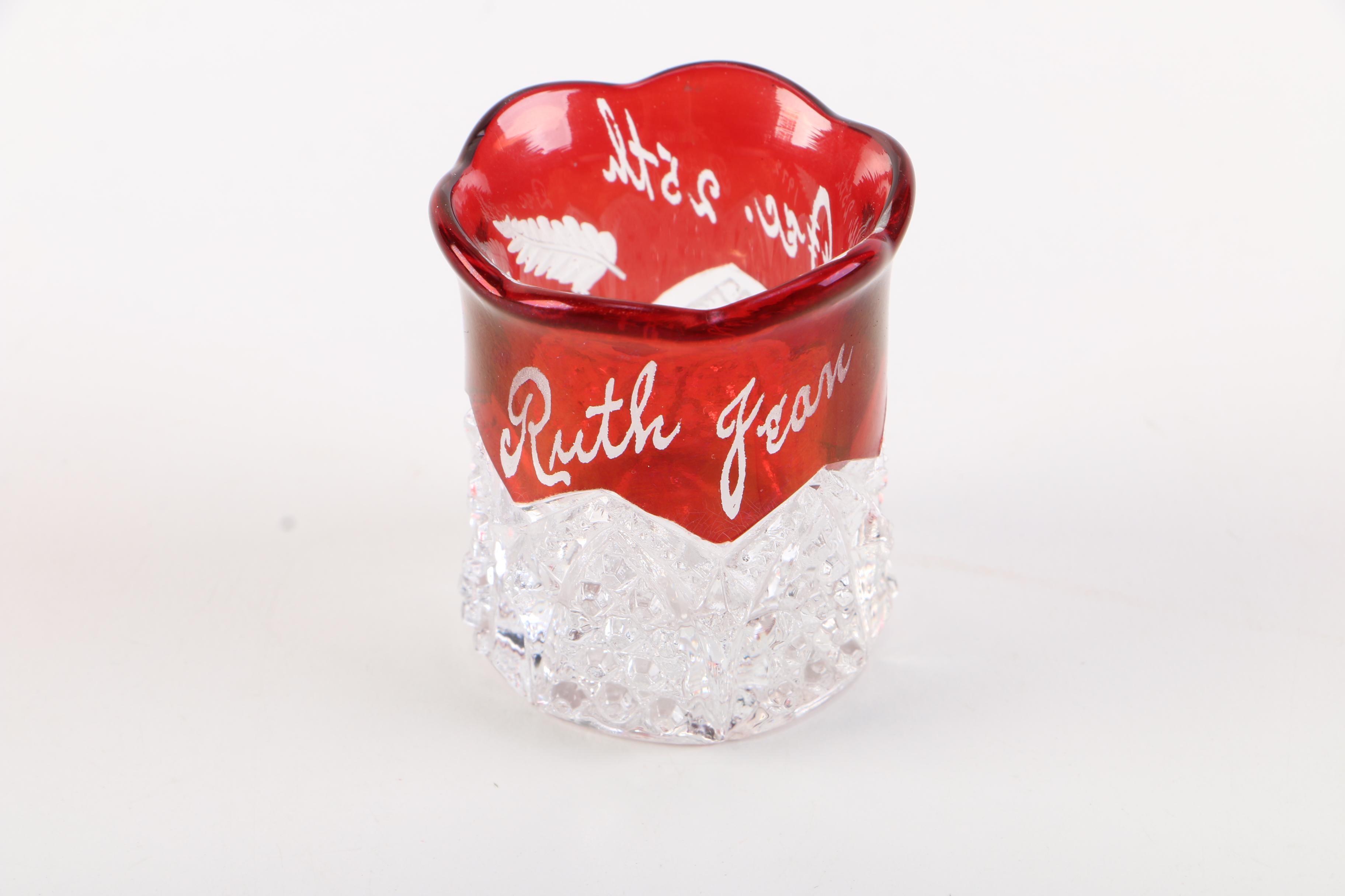 Assorted Ruby Flashed Glassware Inculding Anitque "Kings Crown"