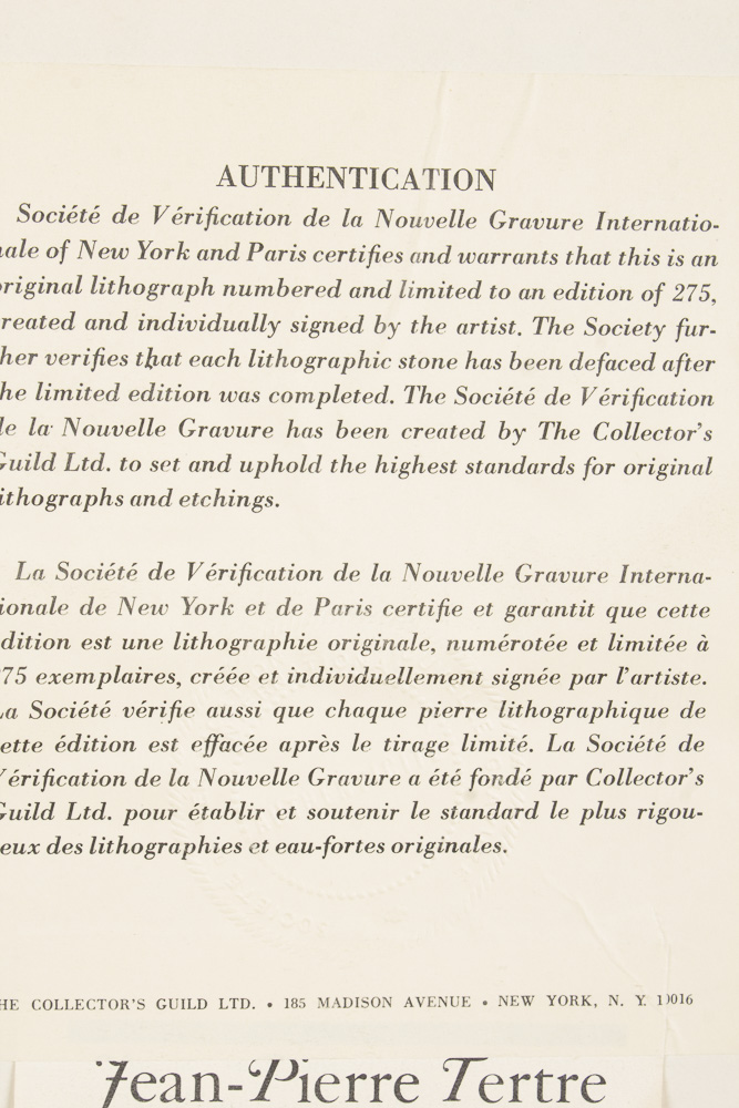 Jean-Pierre Tertre Limited Edition Lithograph on Paper