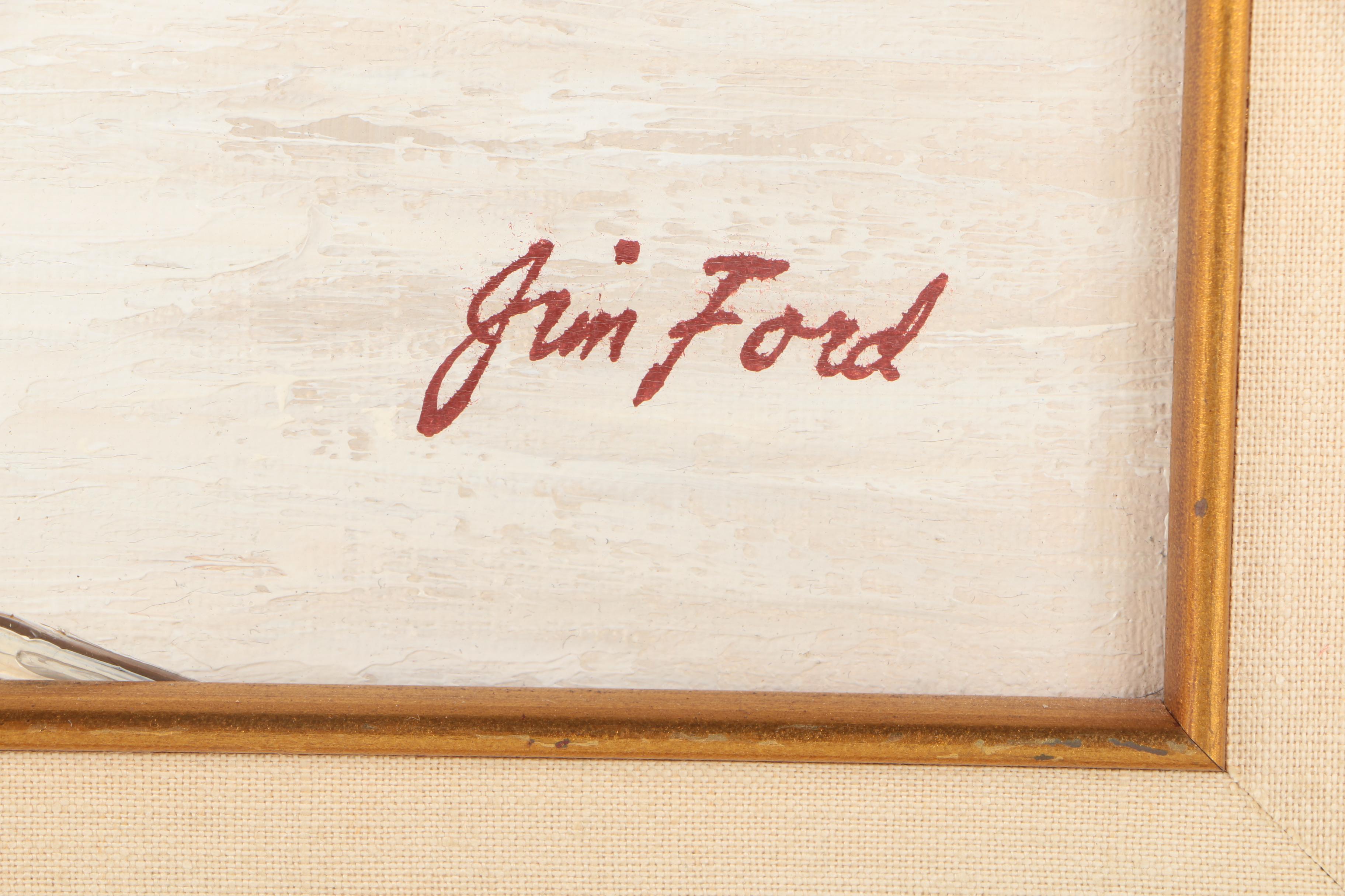 Jim Ford Oil Painting on Canvas of a Harbor Scene