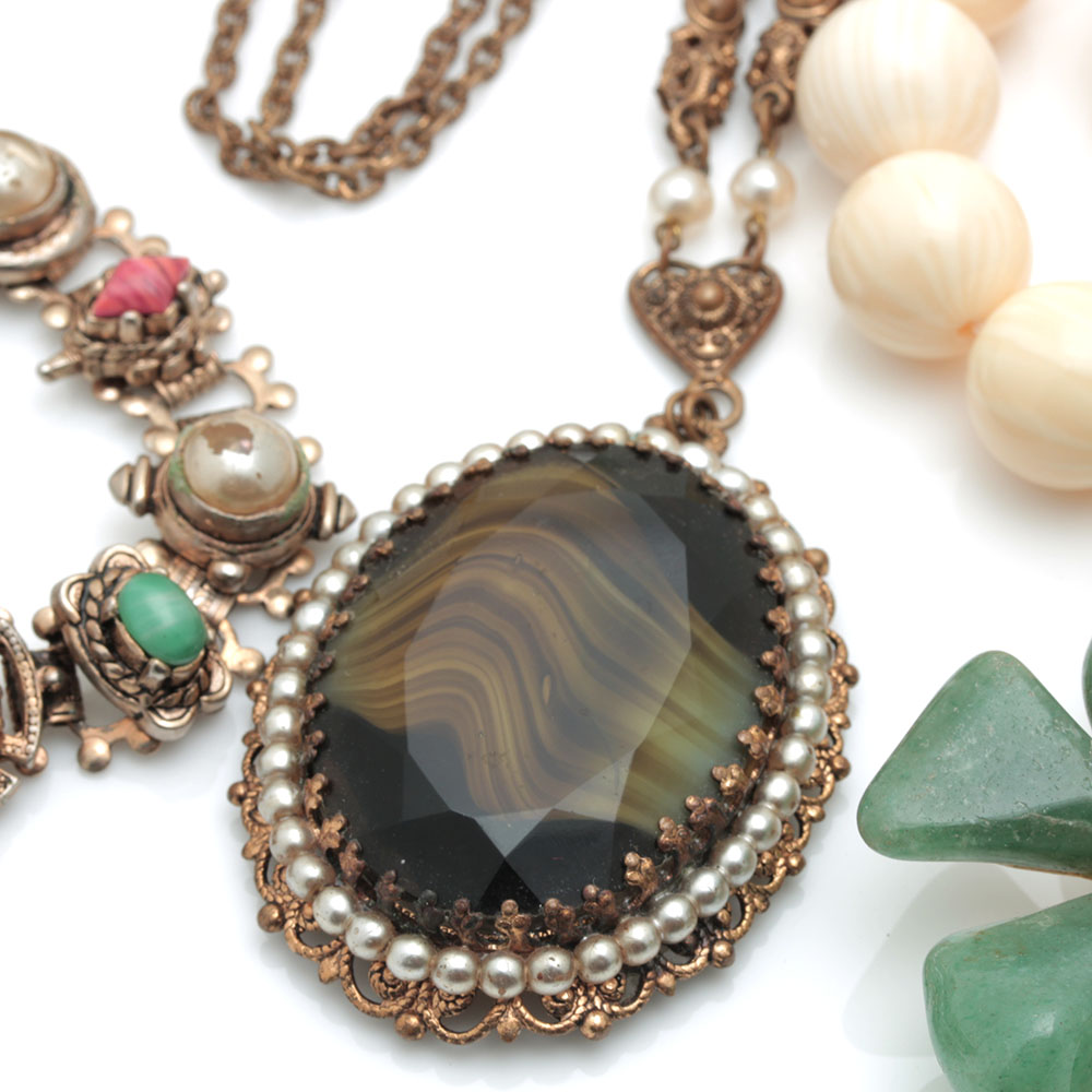 Bead and Stone Costume Jewelry Assortment Including BSK and Monet