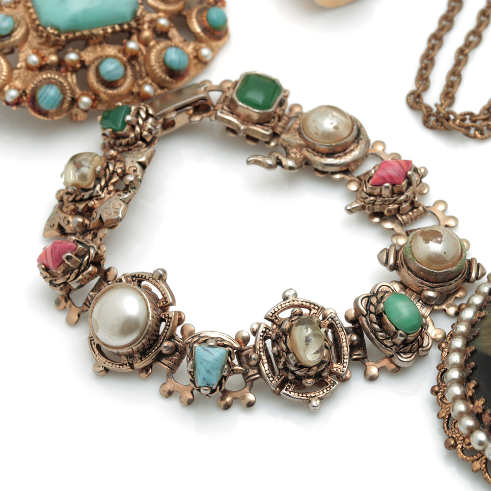 Bead and Stone Costume Jewelry Assortment Including BSK and Monet