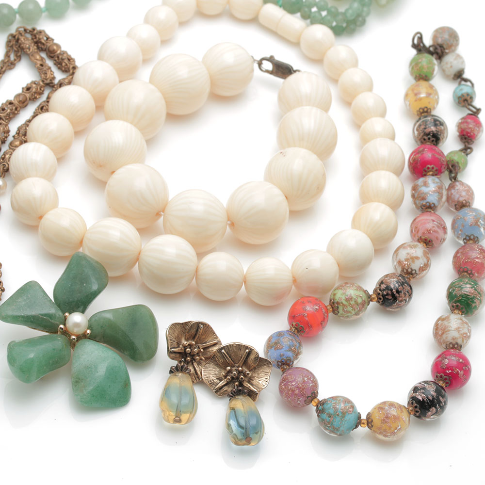 Bead and Stone Costume Jewelry Assortment Including BSK and Monet