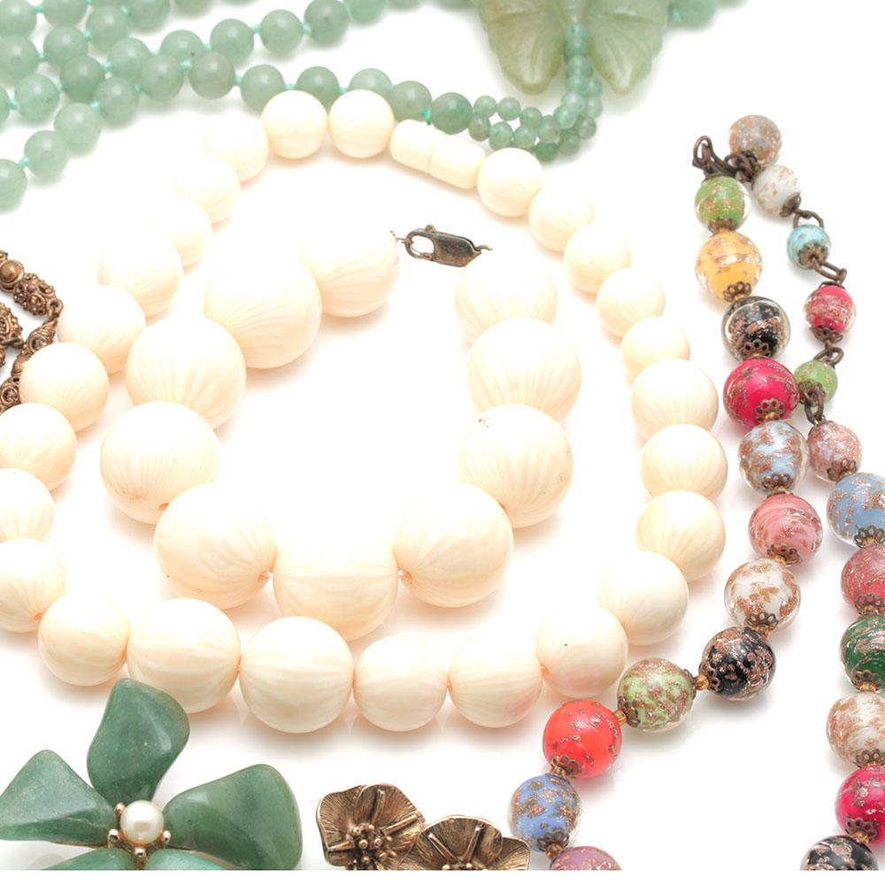 Bead and Stone Costume Jewelry Assortment Including BSK and Monet