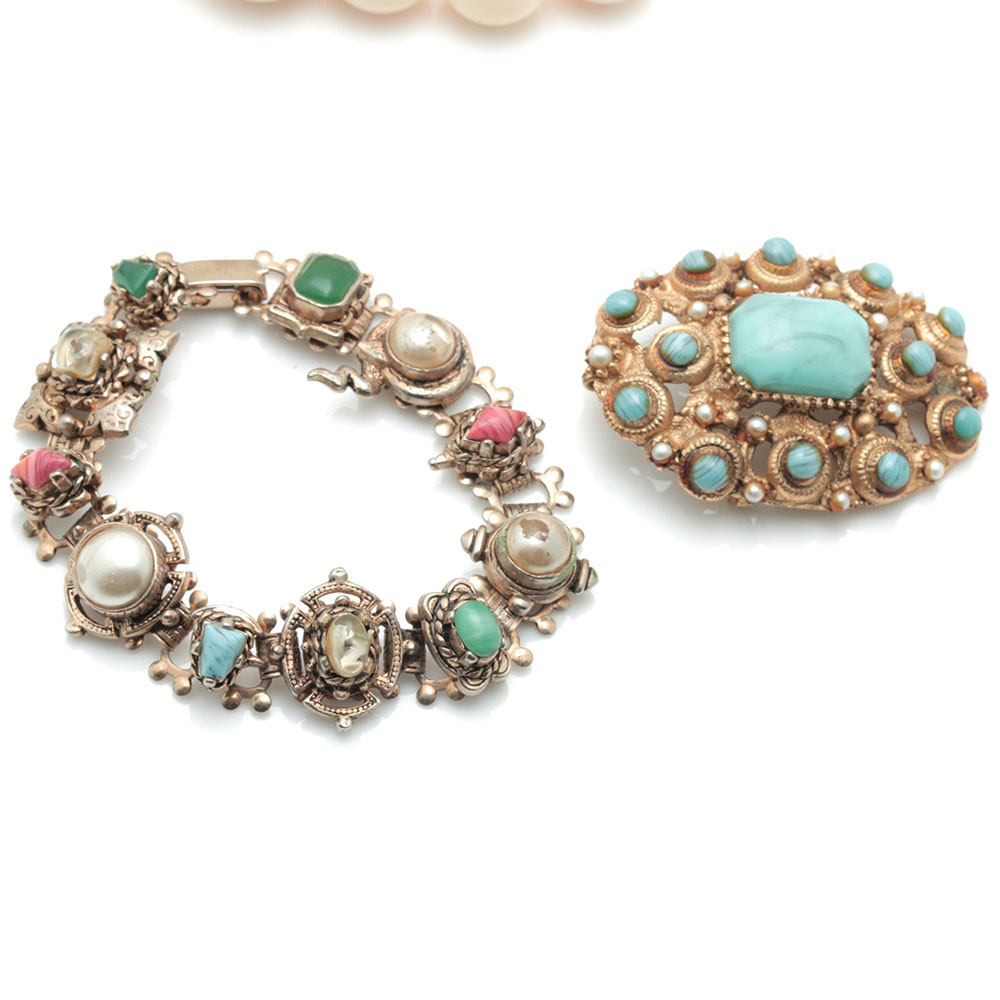 Bead and Stone Costume Jewelry Assortment Including BSK and Monet