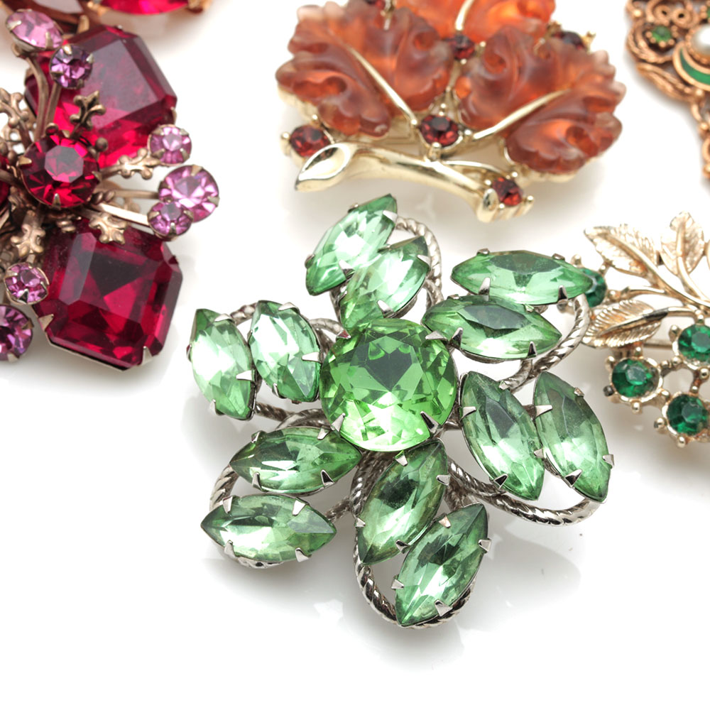 Vintage Gold Tone Colorful Stone Costume Jewelry Including Lisner and Beau Jewels