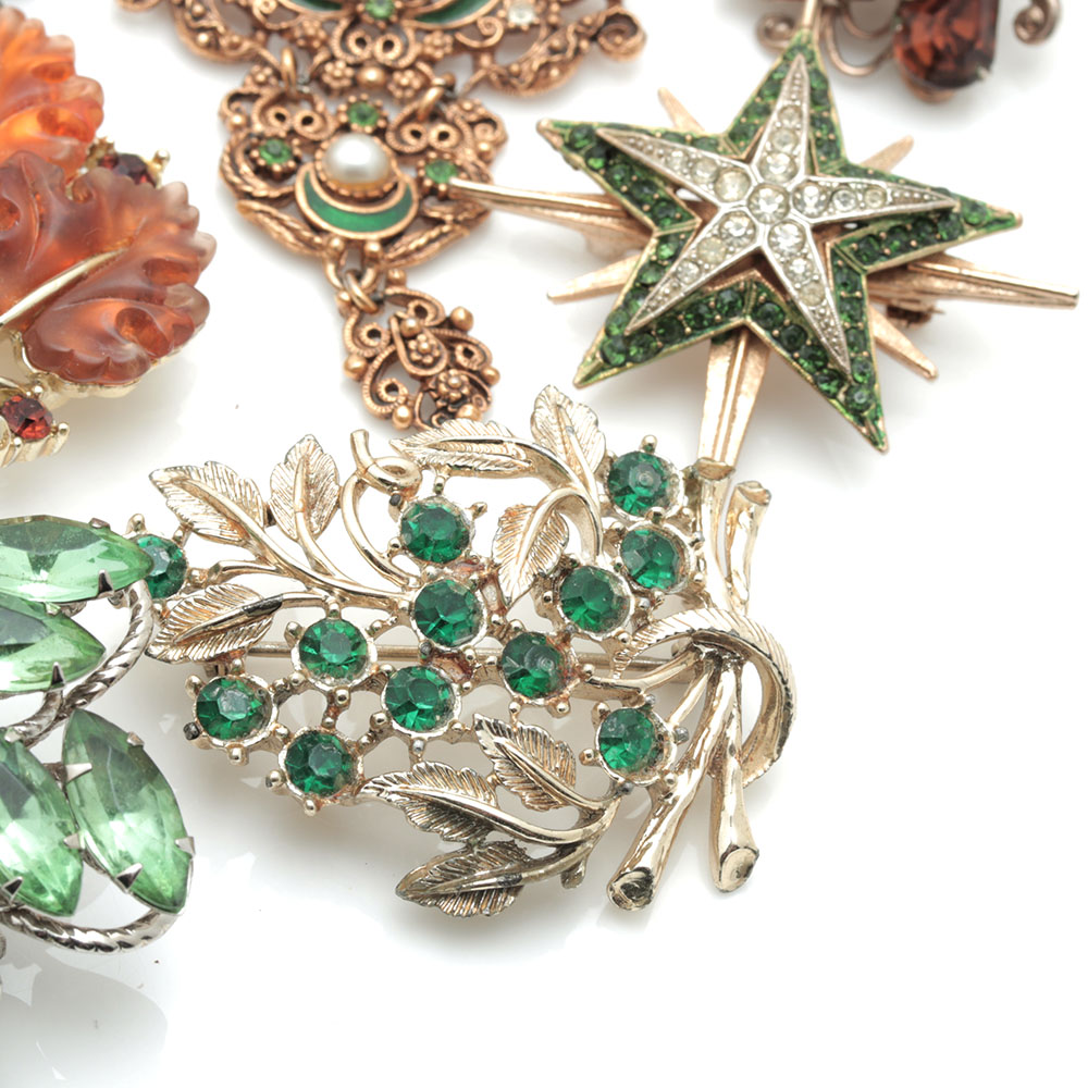 Vintage Gold Tone Colorful Stone Costume Jewelry Including Lisner and Beau Jewels