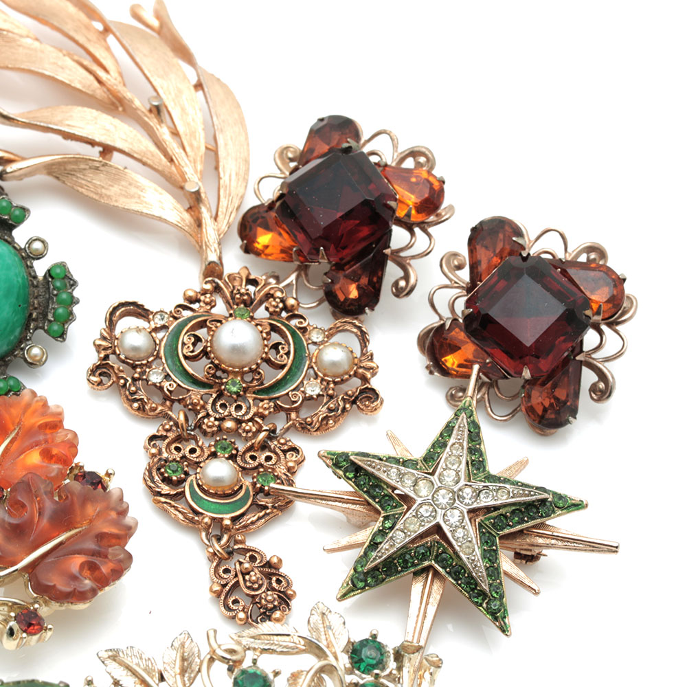 Vintage Gold Tone Colorful Stone Costume Jewelry Including Lisner and Beau Jewels