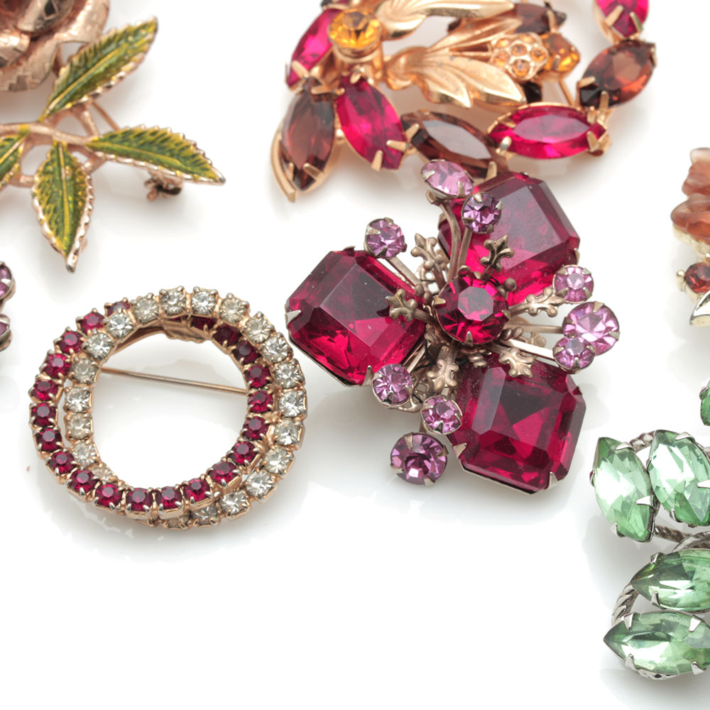 Vintage Gold Tone Colorful Stone Costume Jewelry Including Lisner and Beau Jewels