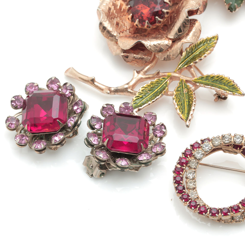 Vintage Gold Tone Colorful Stone Costume Jewelry Including Lisner and Beau Jewels