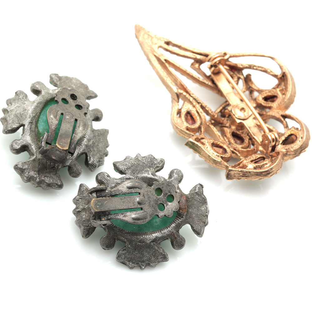 Vintage Gold Tone Colorful Stone Costume Jewelry Including Lisner and Beau Jewels