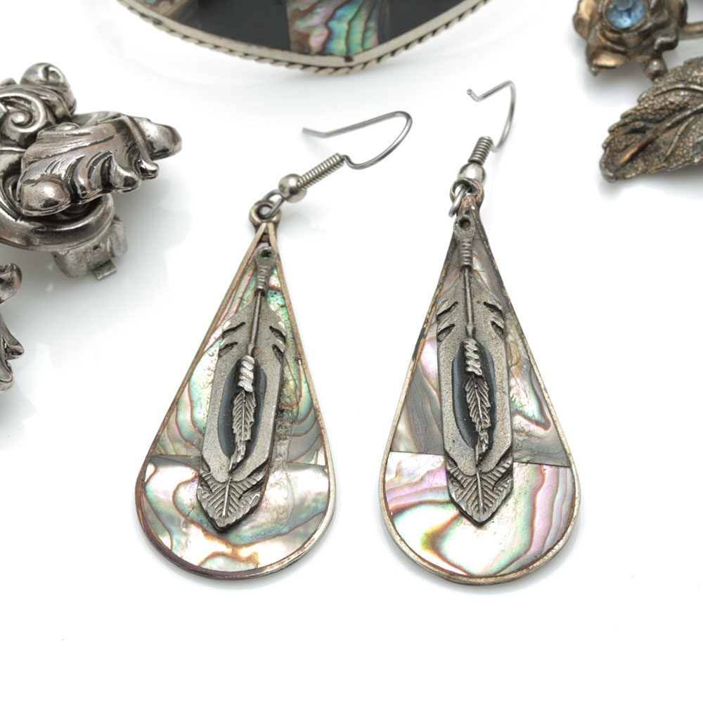 Jewelry Assortment Including Alpaca Mexico Abalone and Onyx Bracelet