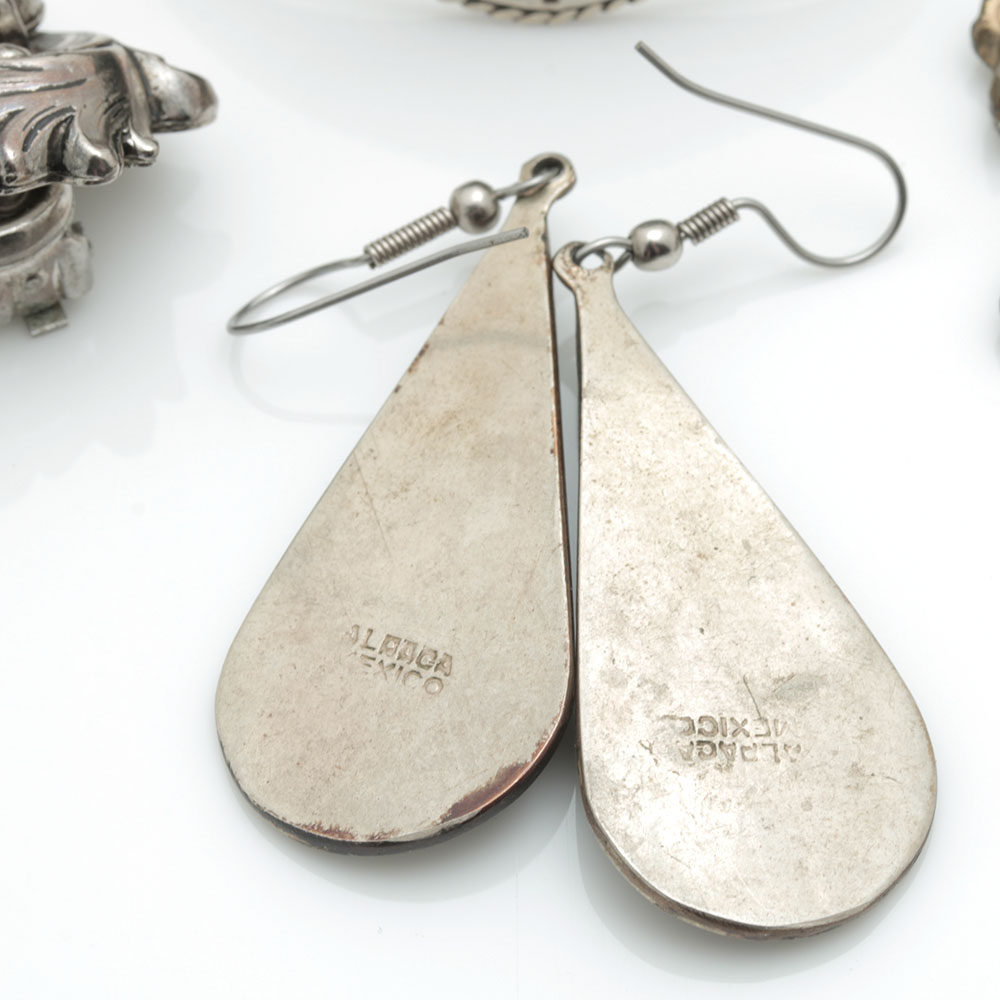 Jewelry Assortment Including Alpaca Mexico Abalone and Onyx Bracelet