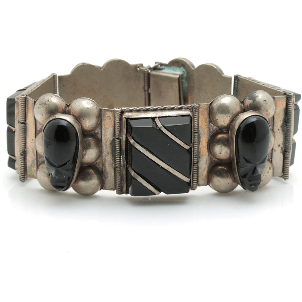 Jewelry Assortment Including Alpaca Mexico Abalone and Onyx Bracelet