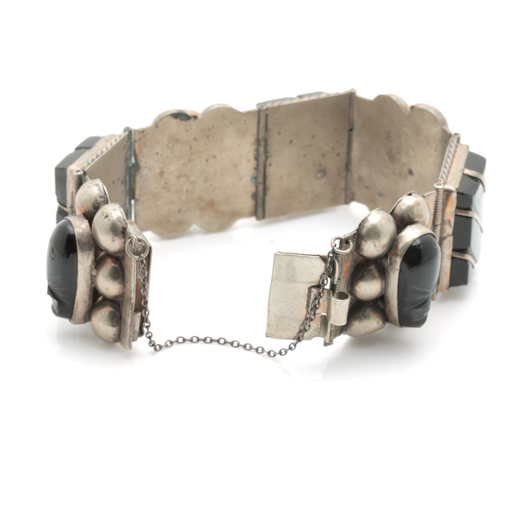 Jewelry Assortment Including Alpaca Mexico Abalone and Onyx Bracelet