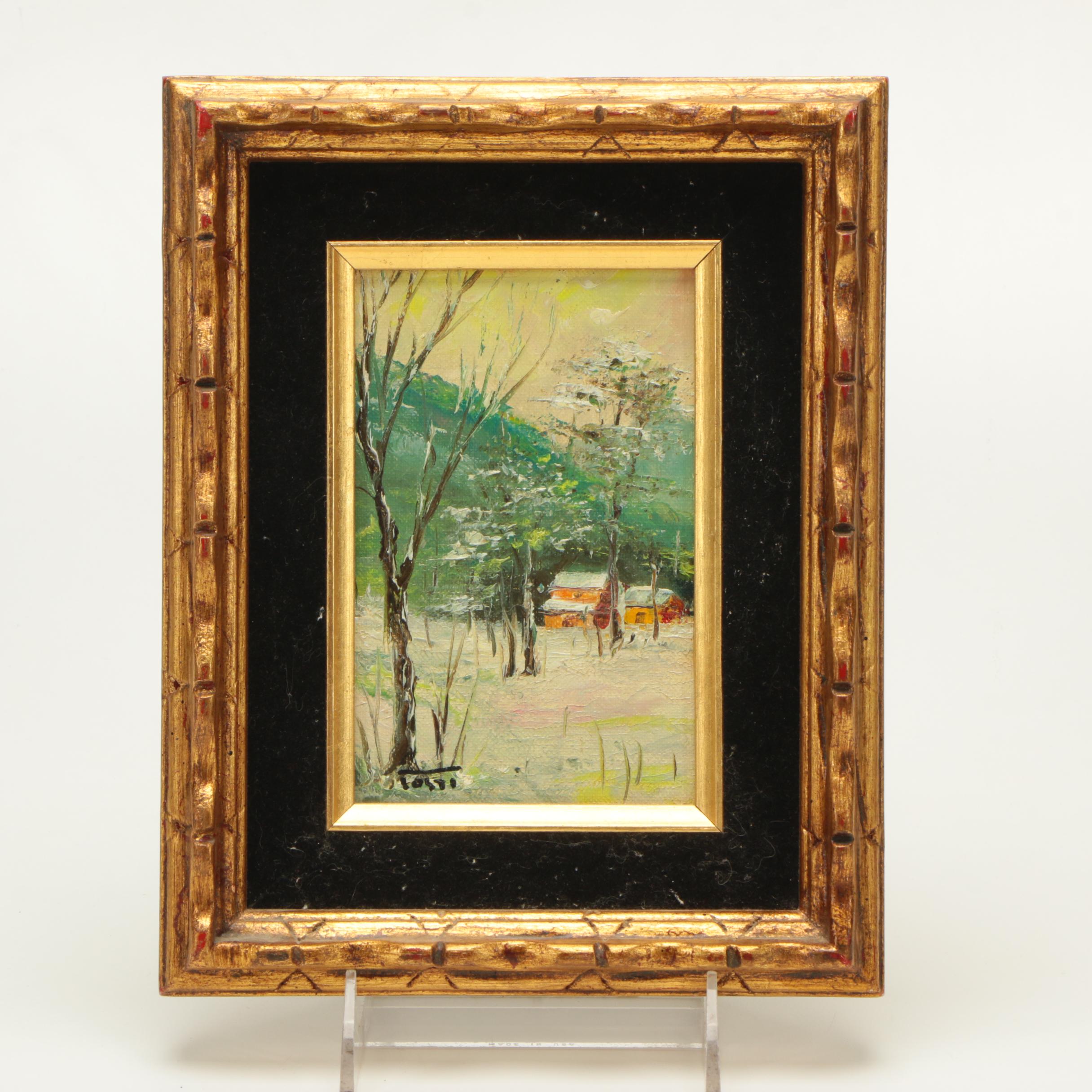 Riccardo Tosti Oil Painting on Canvas Board Winter Landscape