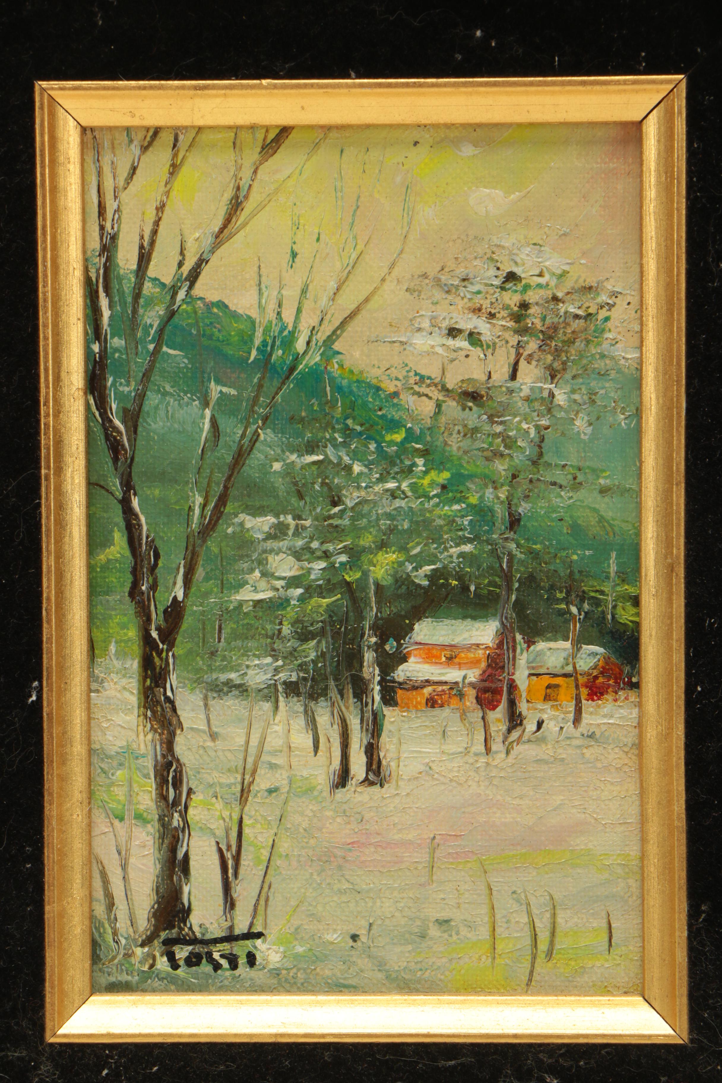 Riccardo Tosti Oil Painting on Canvas Board Winter Landscape