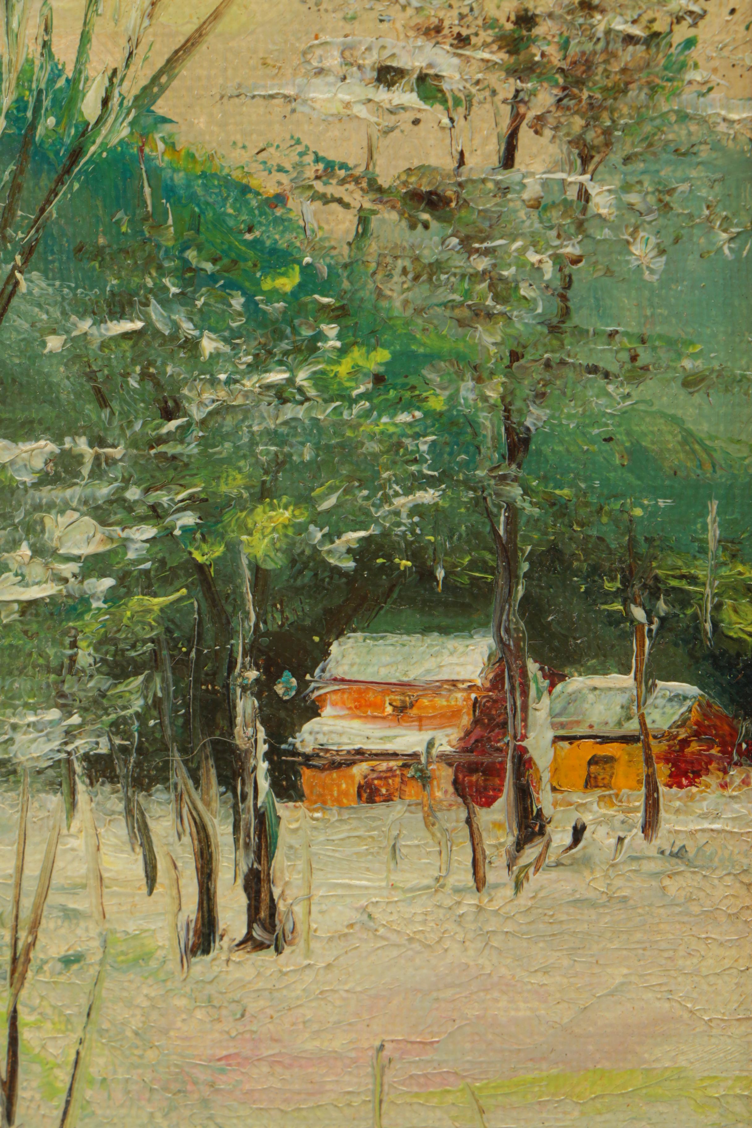 Riccardo Tosti Oil Painting on Canvas Board Winter Landscape